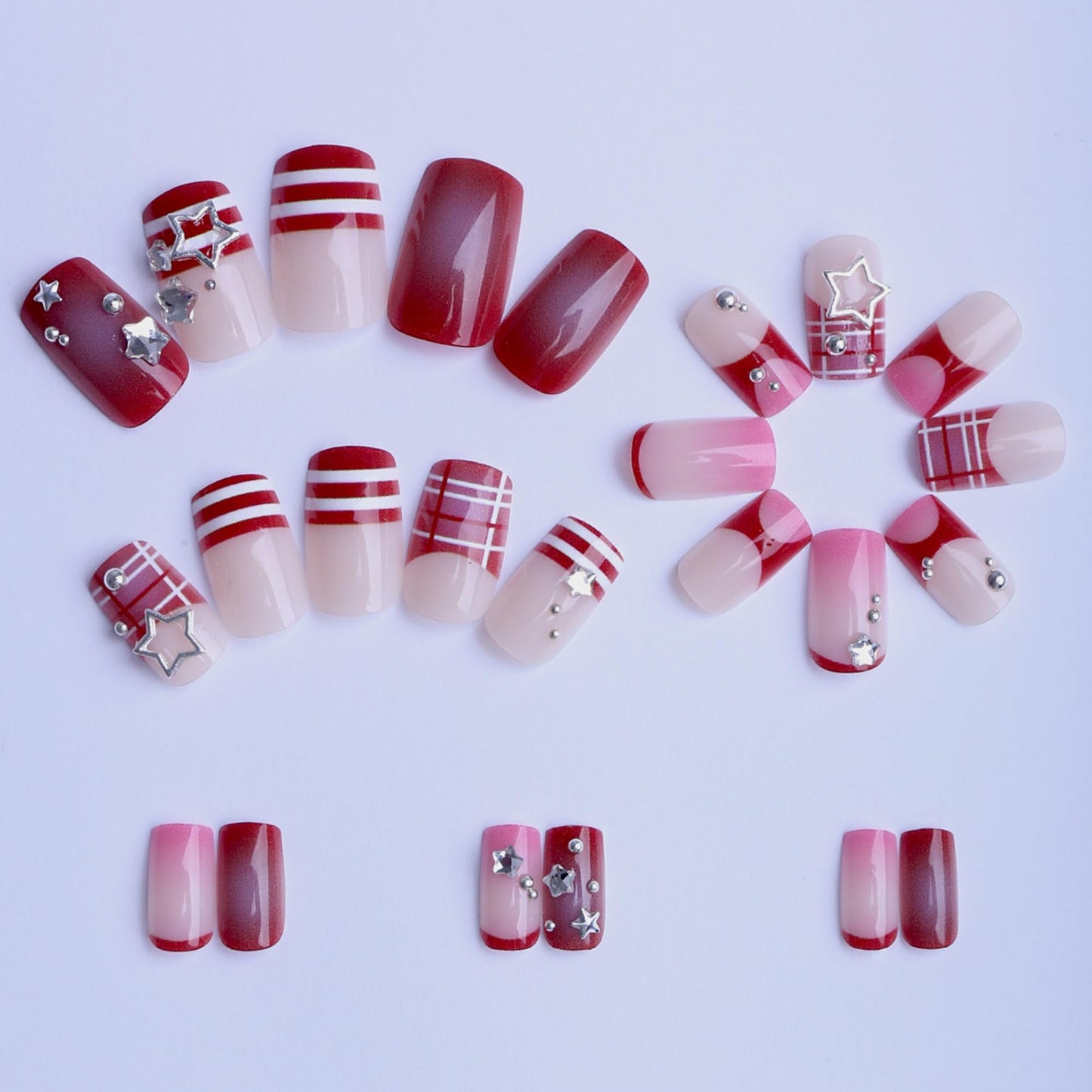 octoswave Medium Square Press on Nails y2k Fake Nails French Artificial Nail DIY 3D Stars Stick on Nail for Women 24pcs