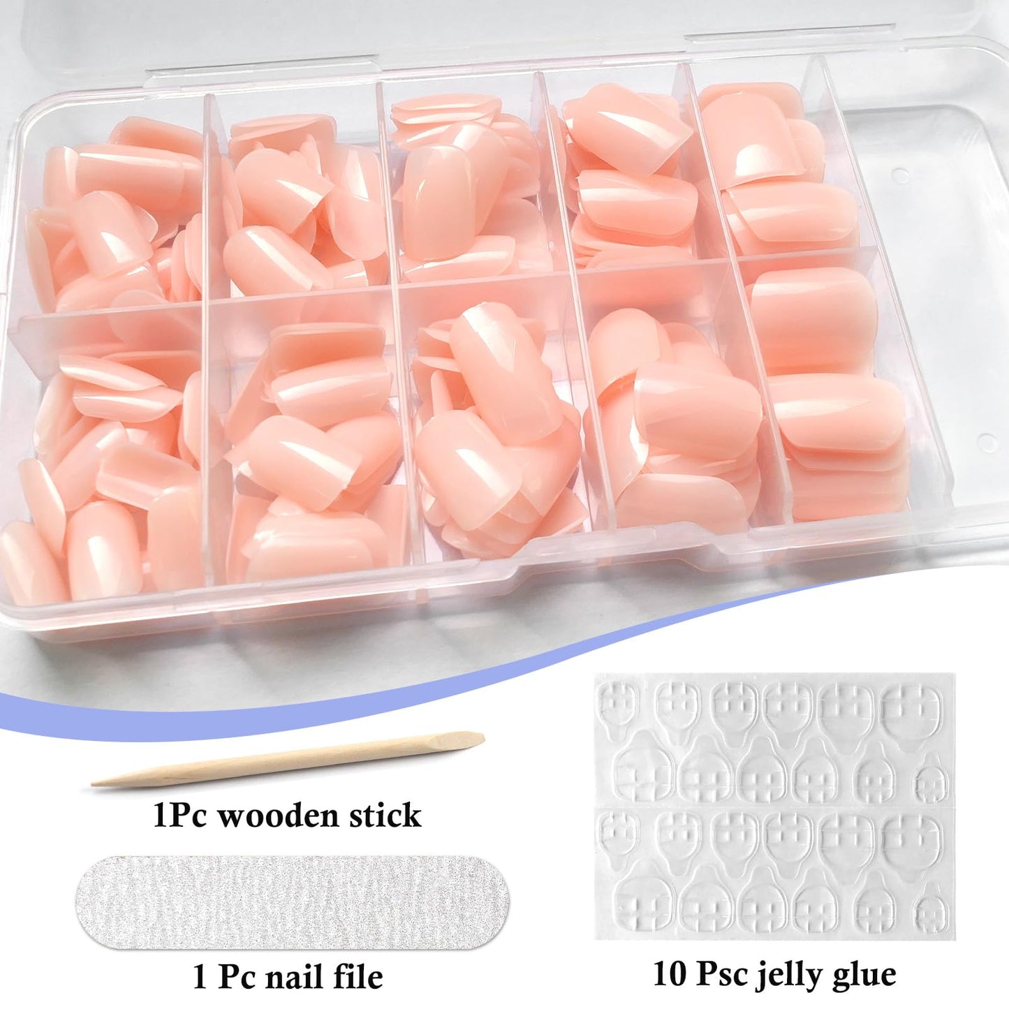 LuckForever Short Press on Nails 240pc Glossy Point Nude Press on Nails Short Square Round Fake Nails Full Cover False Nails with Nail Glue Adhesive Tabs Wooden Stick Nail Files for Women Girls Kids