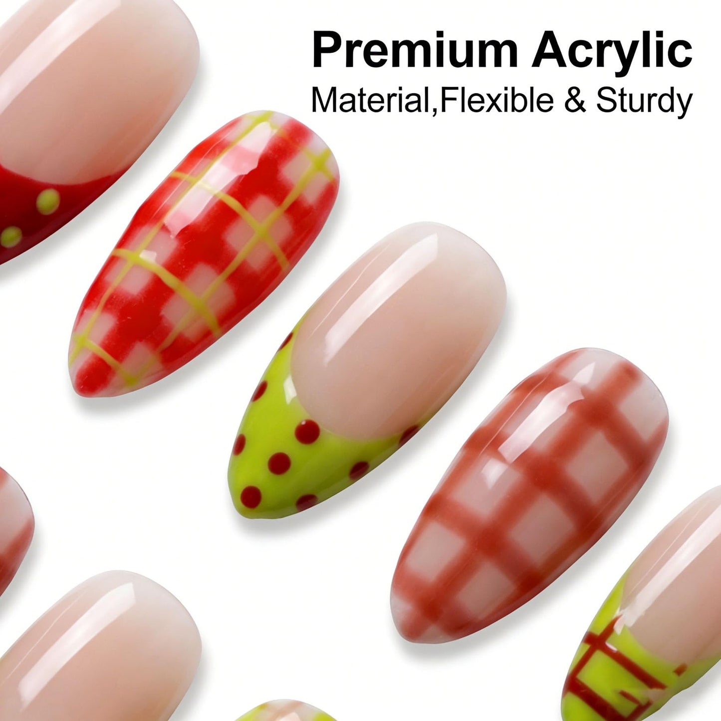 Handmade Press on Nails Almond Shape 3D Cute Glue on Nails for Women, Luxury Homemade Press on Nail Art Design, Fake Nails with 3D Nail Charms Size M 14