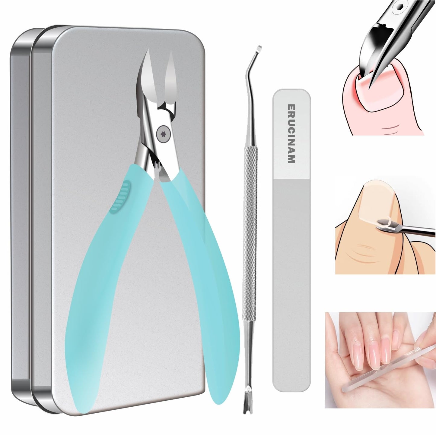 Toe Nail Clippers for Ingrown & Thick Toenails with Nail File & Cleaner - Podiatrist Ingrown Toenail Clippers Set for Seniors & Adults - Ingrown Nail Tool with Stainless Steel Super Sharp Blades