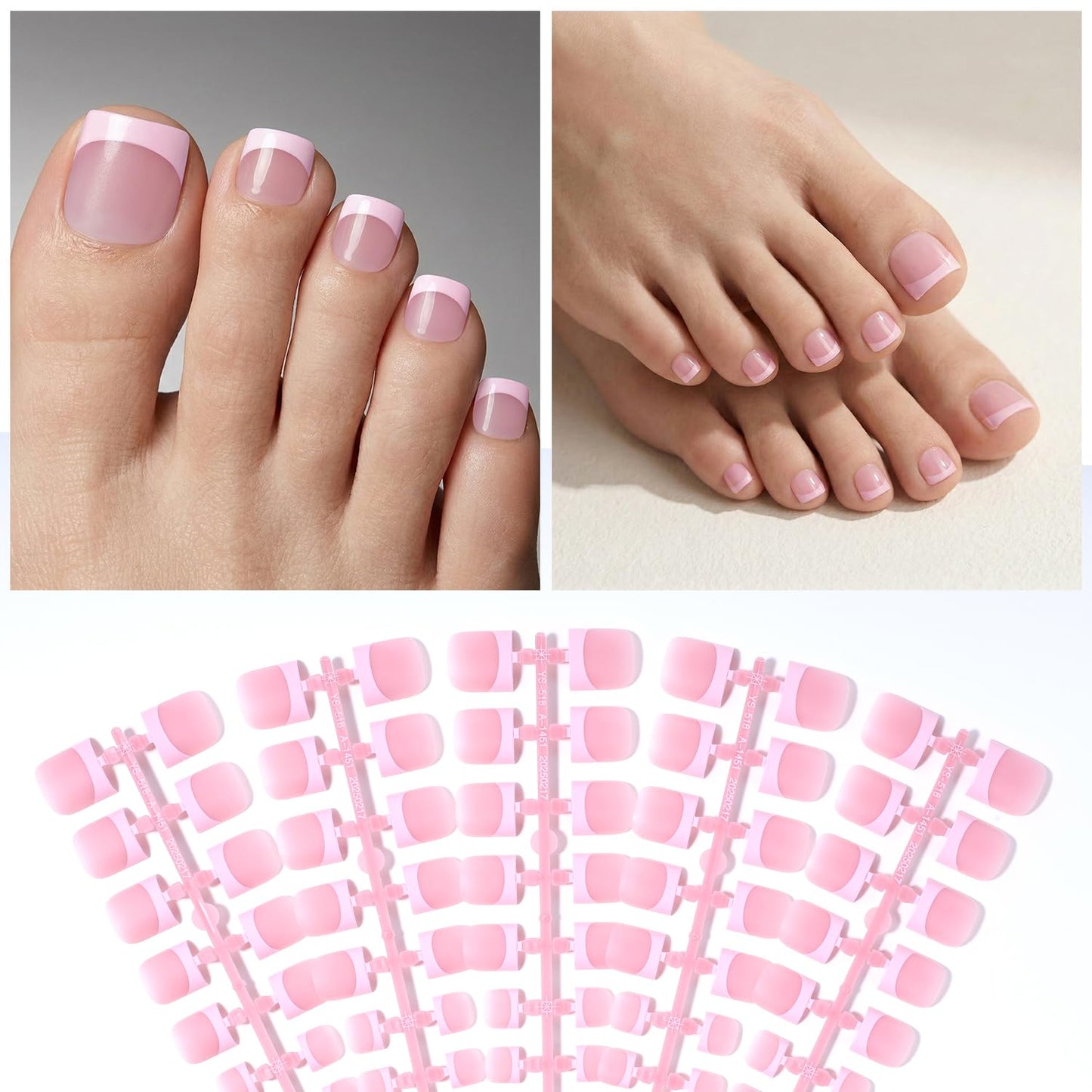 Leefrei Press on Toenails for Women, Short Square Pre-designed Matte White French Tip Toe Press on Nails Fake Toe Nails for DIY, 15 Sizes 150 pcs Glue on Toe Nail Tips Extensions (TPSN05)
