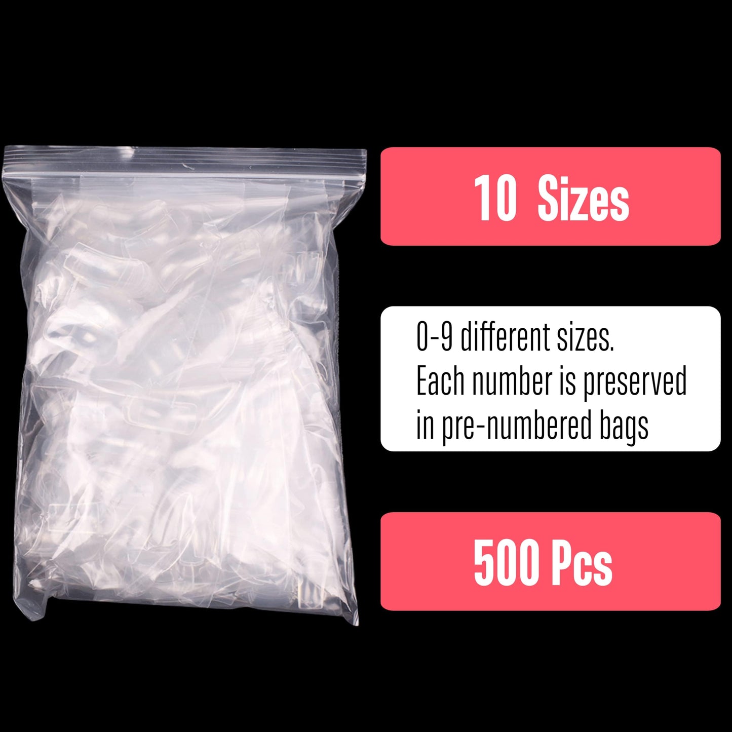 NOVO OVO Halloween 500 pcs Hawk Curved Transparent Clear Cystal Extra Super Extreme Deep Curve Half Cover Short Square Tapered Eagle Claw False Nail Extension Tips Acrylic Nail 10 Sizes Bag Packaging