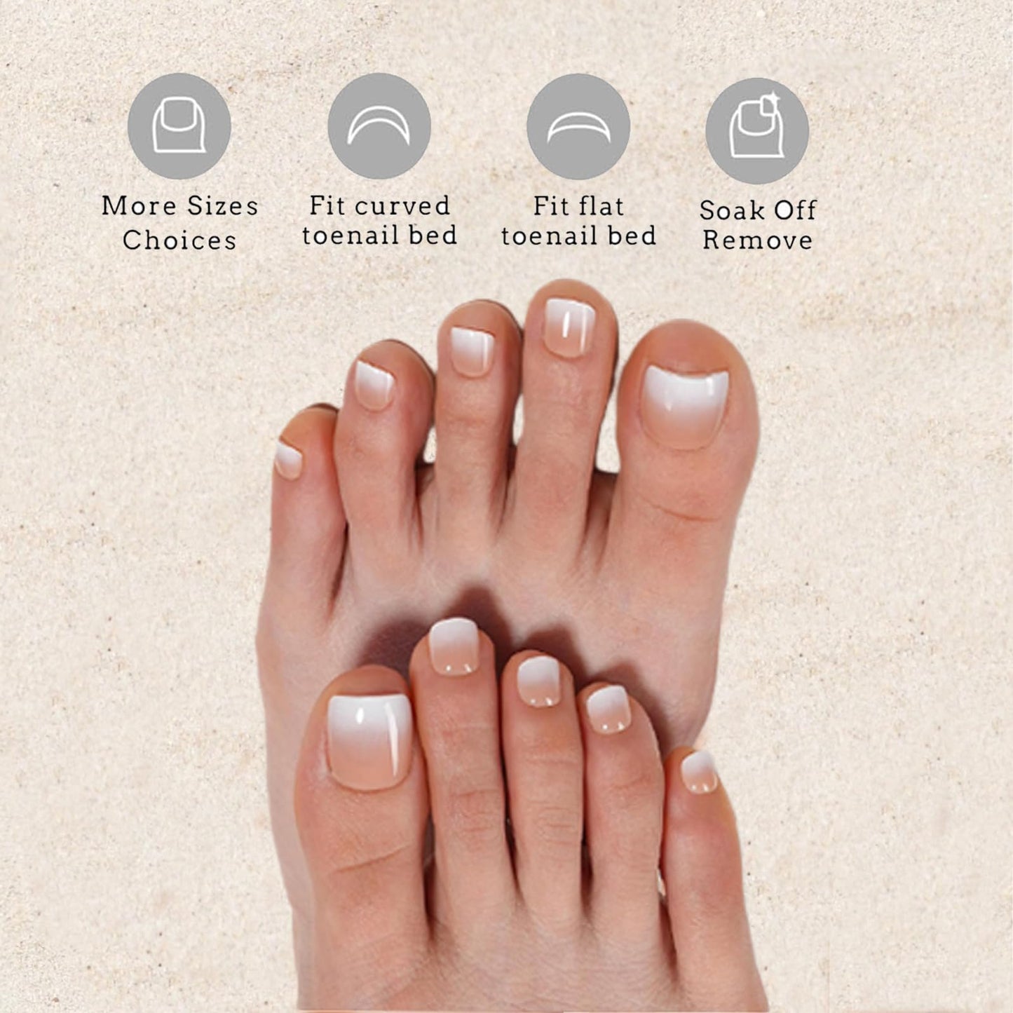 Dsixnails 240Pcs Toe Press on nails, Short Brown Ombre Toe Nail Press Ons for Women in 15Sizes, French Tip False Toenails Extension, Soft Gel Toe Nail Tips, Acrylic Full Cover Fake Toenails for Girl