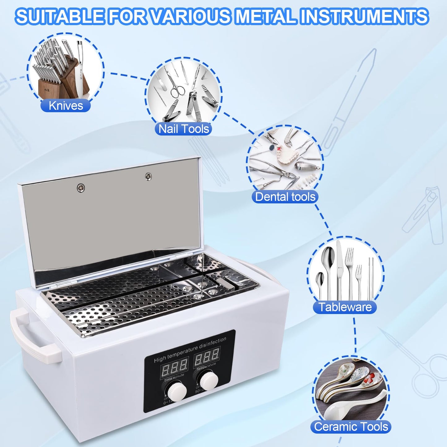 LINBEAUTI High Temperature Steriliser Autoclave Machine 110V 300W Nail Tool Steriliser Dry Heat Steriliser Dental Instrument Steriliser Nail Tool Steriliser 2.5L Capacity with LED Display (white)