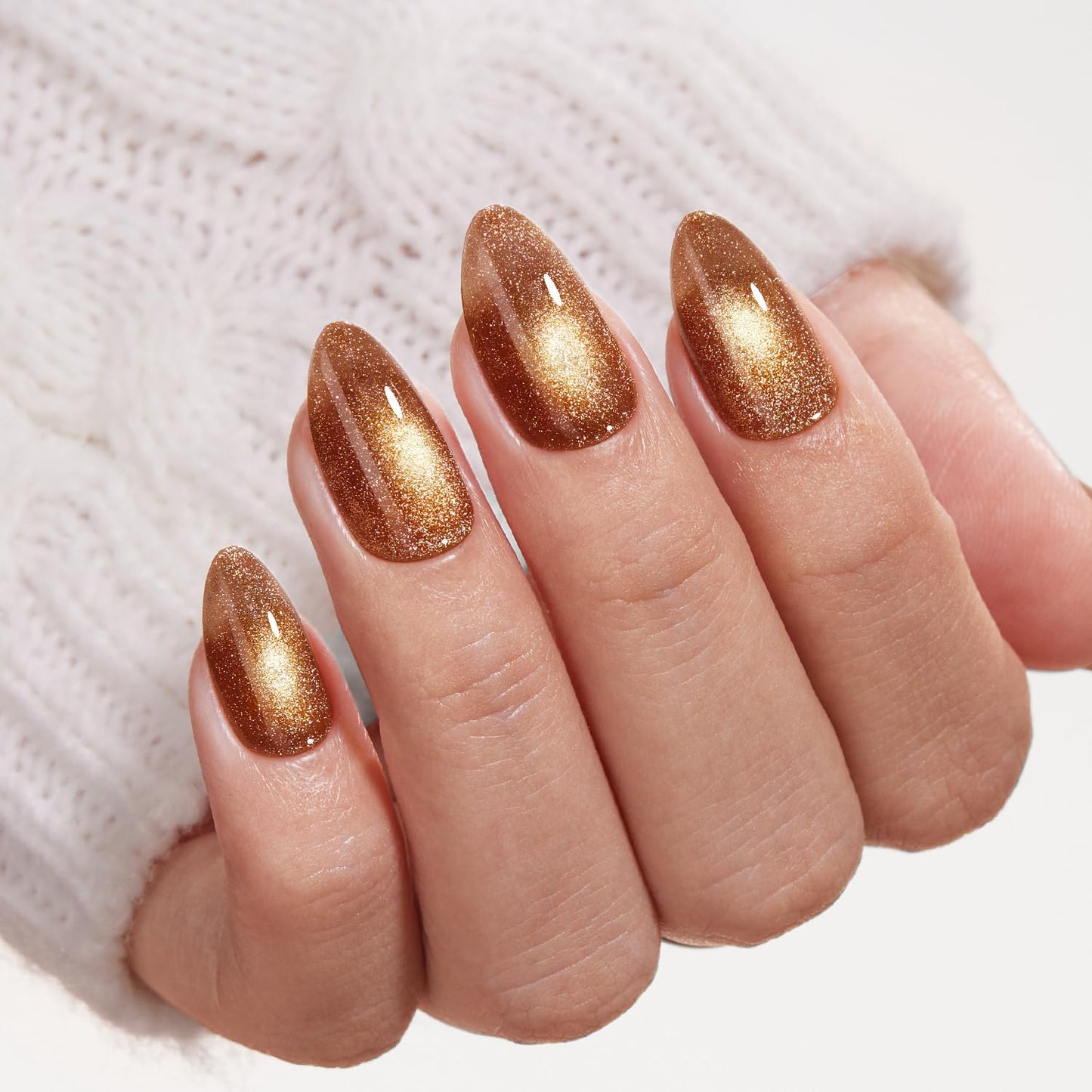 VSALON Press On Nails Short Almond, 32 Pcs 16 Sizes Brown Cat Eye & Tortoise Shell French Tip Glue On Nails Kit for Women