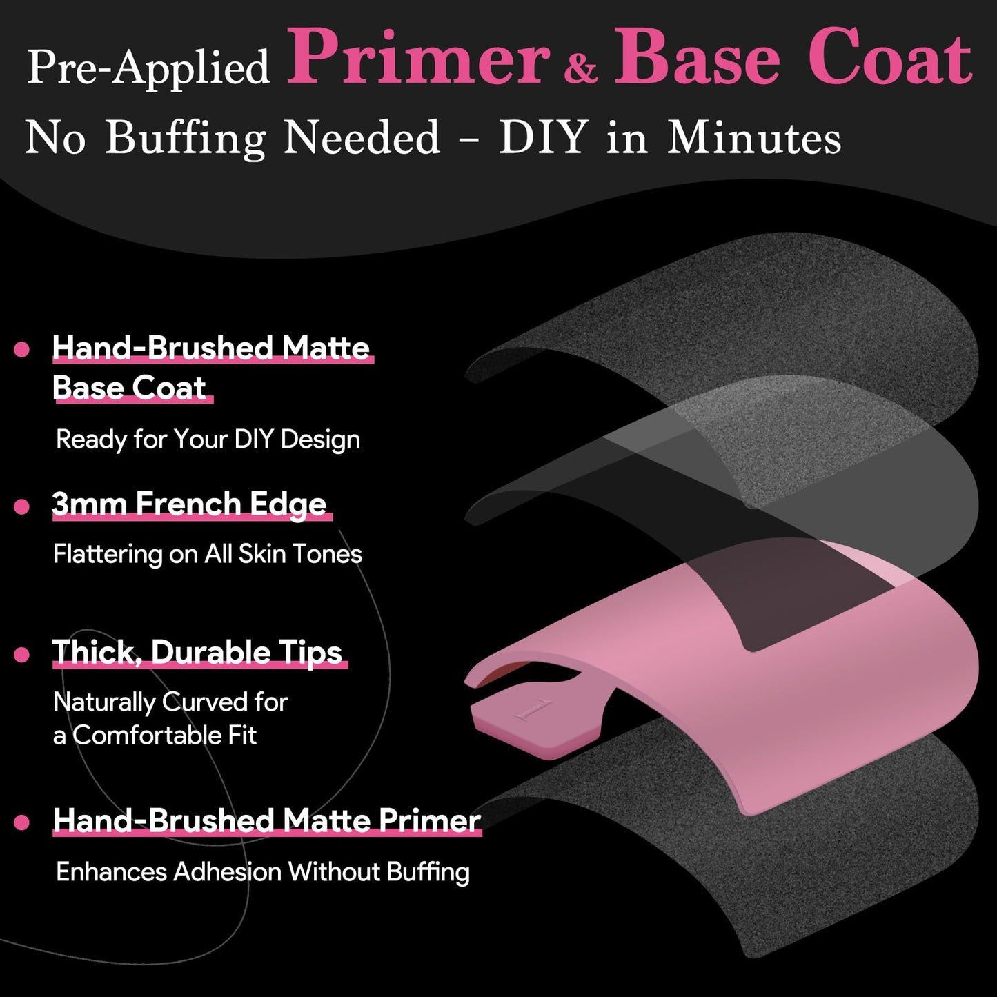 Qiek Toenail Press Ons French Tip, Berry Pink Black Elegant False Toe Nail Extension 15 Sizes 270 Pcs Sharp Square Acrylic Tips Pre-applied Nail Primer & Base Coat Full Cover for DIY Home 2025 Summer