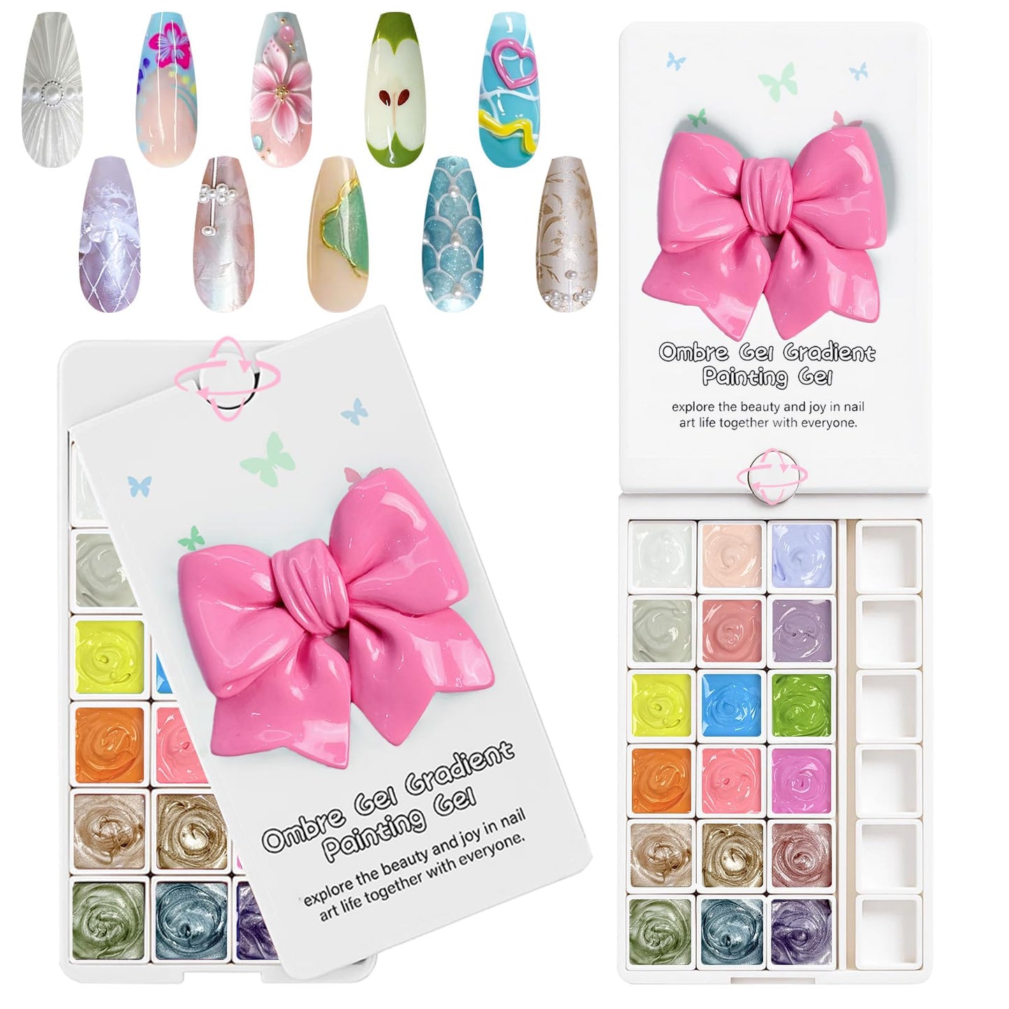 GJYUQHUA 18 Colors Patting Gel Polish & Tools Kit - Pat Pat Gel Polish Palette for Ombre Nails Art，UV/LED Cured Gradient Blooming Manicure Kit DIY with Nail Sponges & Tools