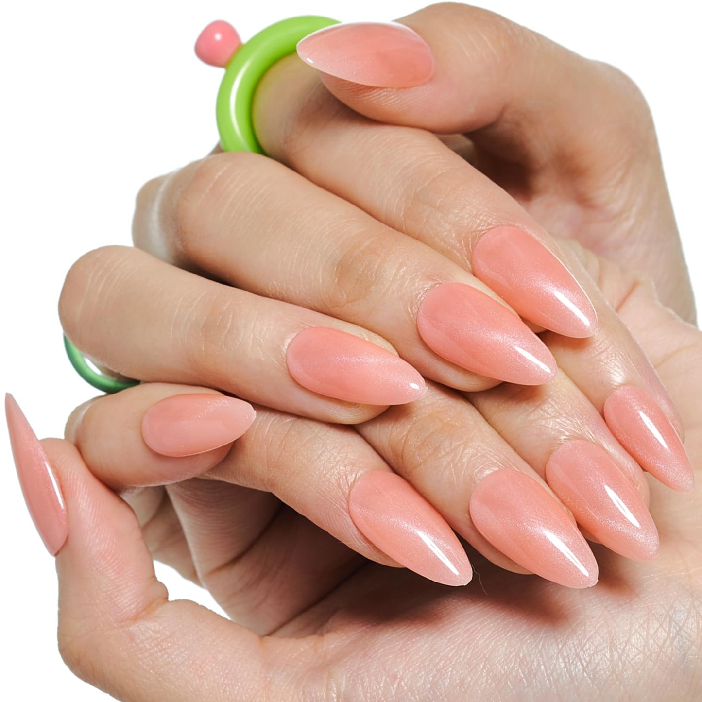 GLAMERMAID Pink Press on Nails Medium Almond, Hamdmade Cat Eyes Jelly Magnet Gel False Nals, Stiletto Shrimmer Glue on Nails Kit for Women, Reusable Short Oval Stick on Acrylic Fake Nails Manicure Set