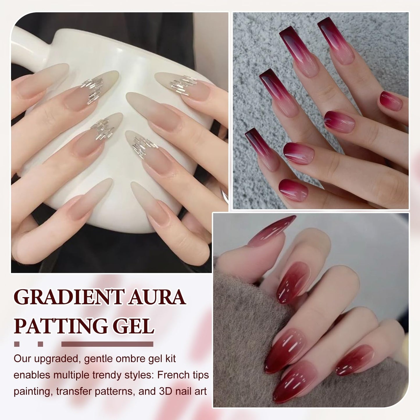 SUTOKAKA 6 Color Cushion Ombre Painting Gel Kit, Red Nude Ombre Patting Gel with Soft Sponges Grabber Pen, Professional Gradient Nail Polish for DIY Aura Blush Blend French Manicure Design