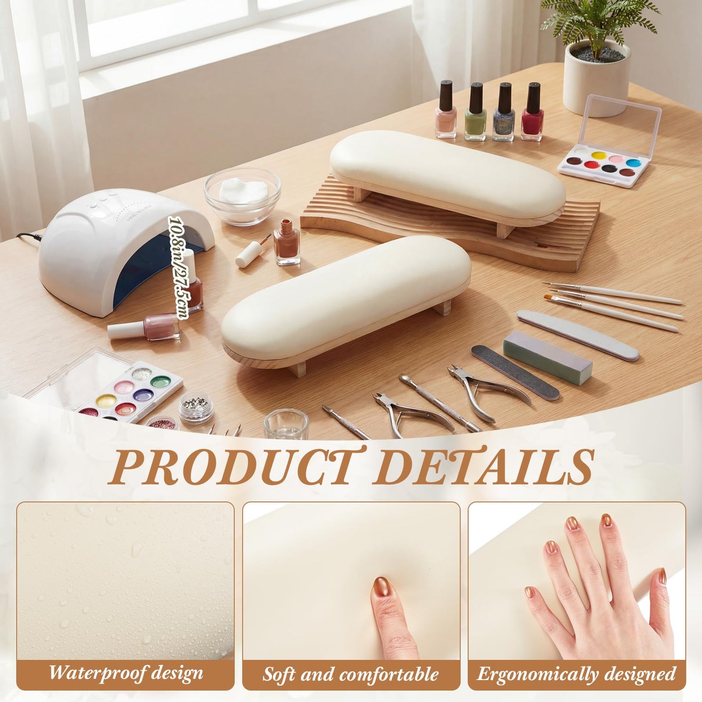 Yinkin 2 Pcs Wooden Arm Rest for Nails Tech Sponge Manicure Hand Rest Pillow Permanent Jewelry Display Nail Stand Necklace Holder for Manicure Salon Jewelry Supplies Necklace Display Cream Yellow