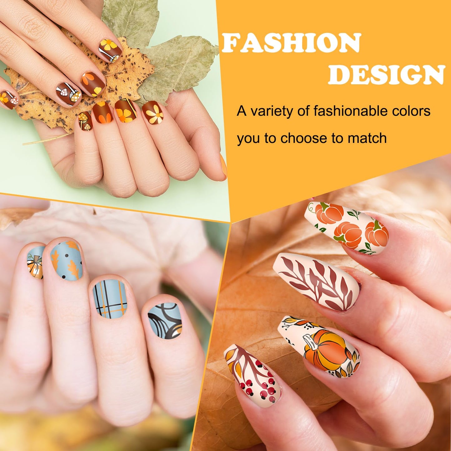 Whaline 6 Pcs Fall Nail Plates Stamping Set Pumpkin Leaves Stamp Templates Nail Art Plates for Autumn Harvest Thanksgiving DIY Print Manicure Salon Design