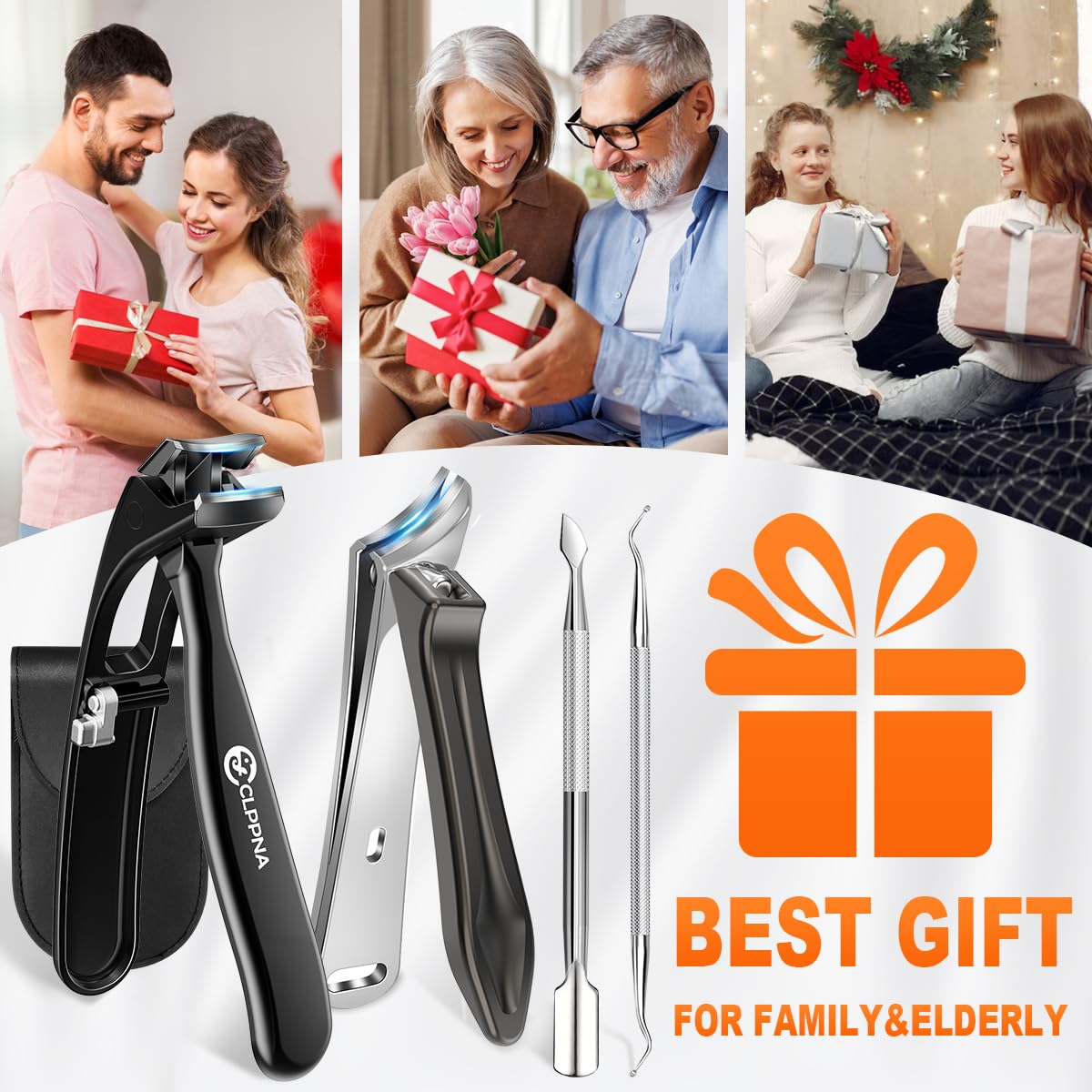 Nail Clippers Set, CLPPNA Angled Head Long Handled Toenail Clippers for Thick Toenails, Sharp Heavy Duty Ingrown Toenail Clippers with Wide Jaw, Podiatrist Nail Clippers for Seniors and Men