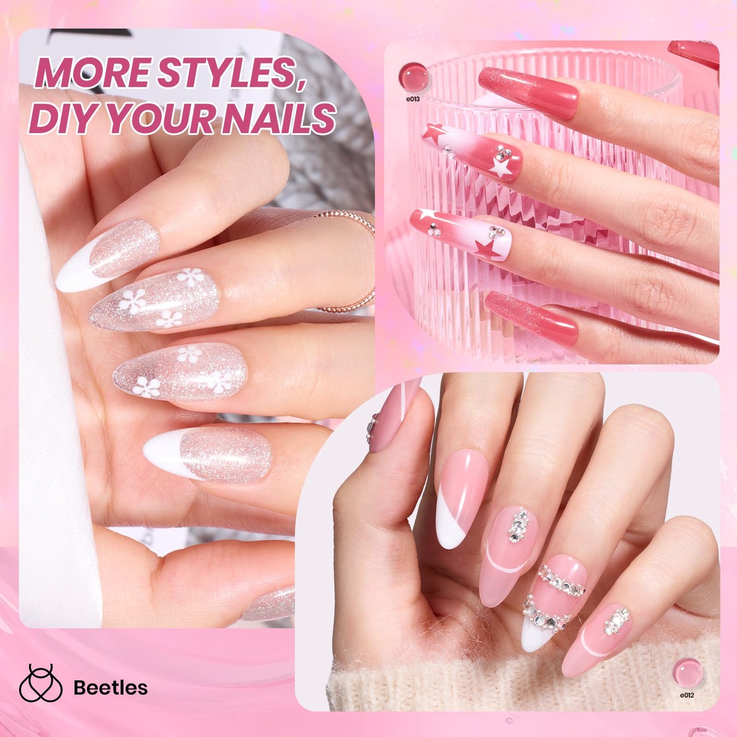 Beetles Nude Pink Gel Nail Polish Set, Nude Paradise Gel Polish Kit 25PCS 20 Colors Jelly Pink Sheer Glitter White Soak Off UV Base Glossy Matte Top Coat Nail Charms Gift for Women