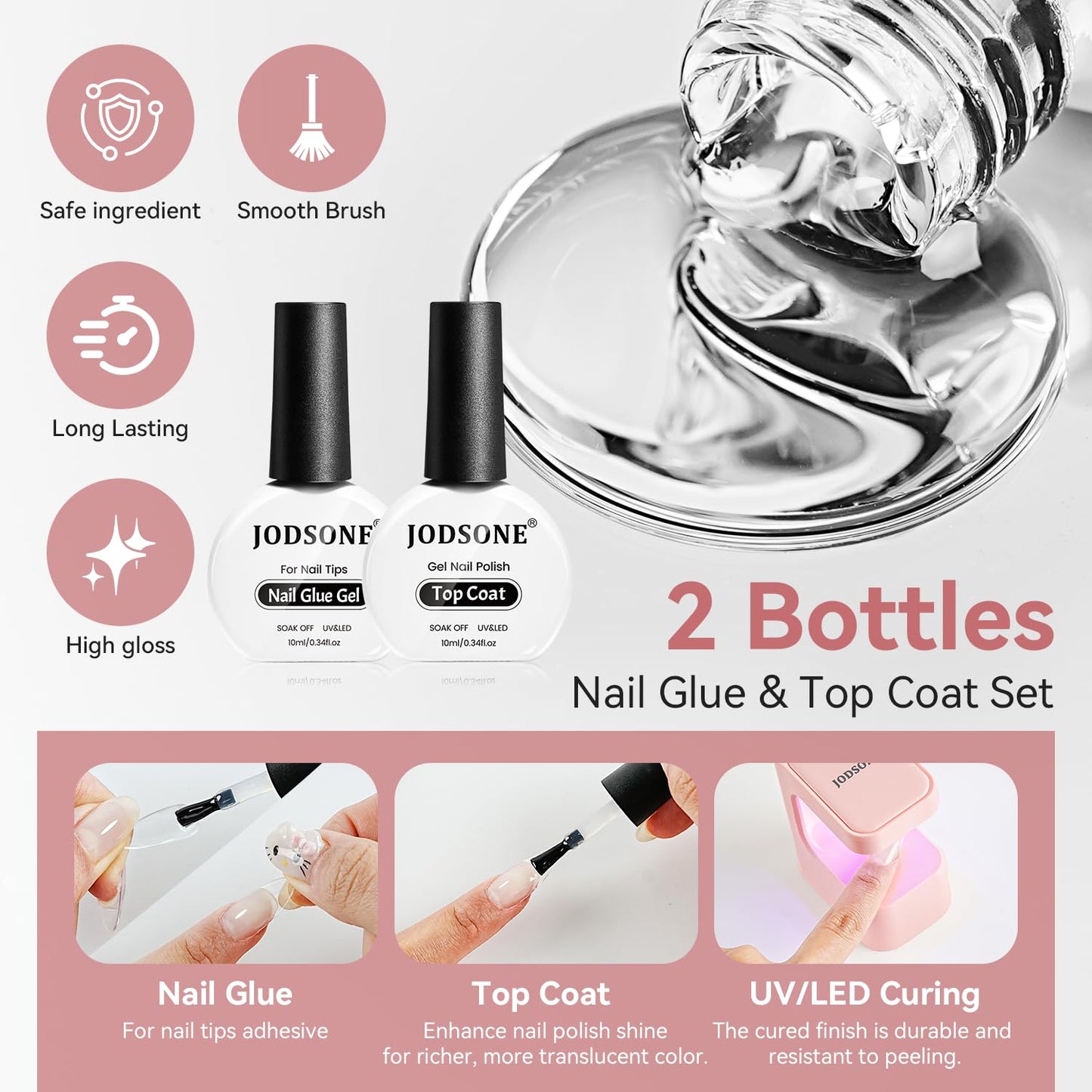 JODSONE Gel Nail Kit Long Almond Nail Tips 480PCS Mini Rechargeable Nail Lamp Pre Shaped Clear Full Cover Fake Nails Tips with Nail Glue & Top Coat U V LED Curing Lamp DIY Manicure Gifts for Women