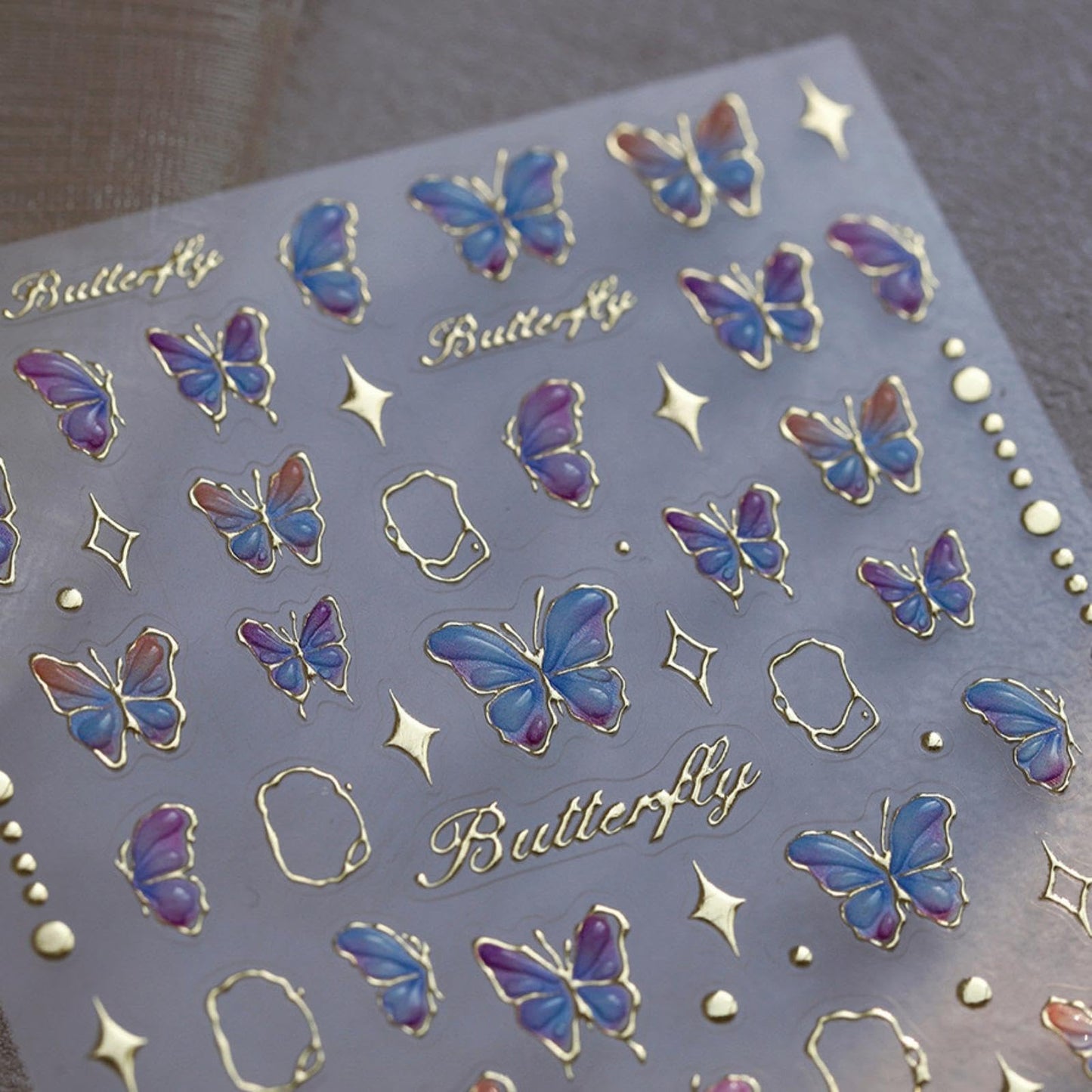 5D Embossed Blue Butterfly Nail Stickers Gold Star Nail Art Stickers Purple Butterfly Nail Decals Self-Adhesive Spring Sticker Summer Nail Supplies for Women Girls DIY Manicure