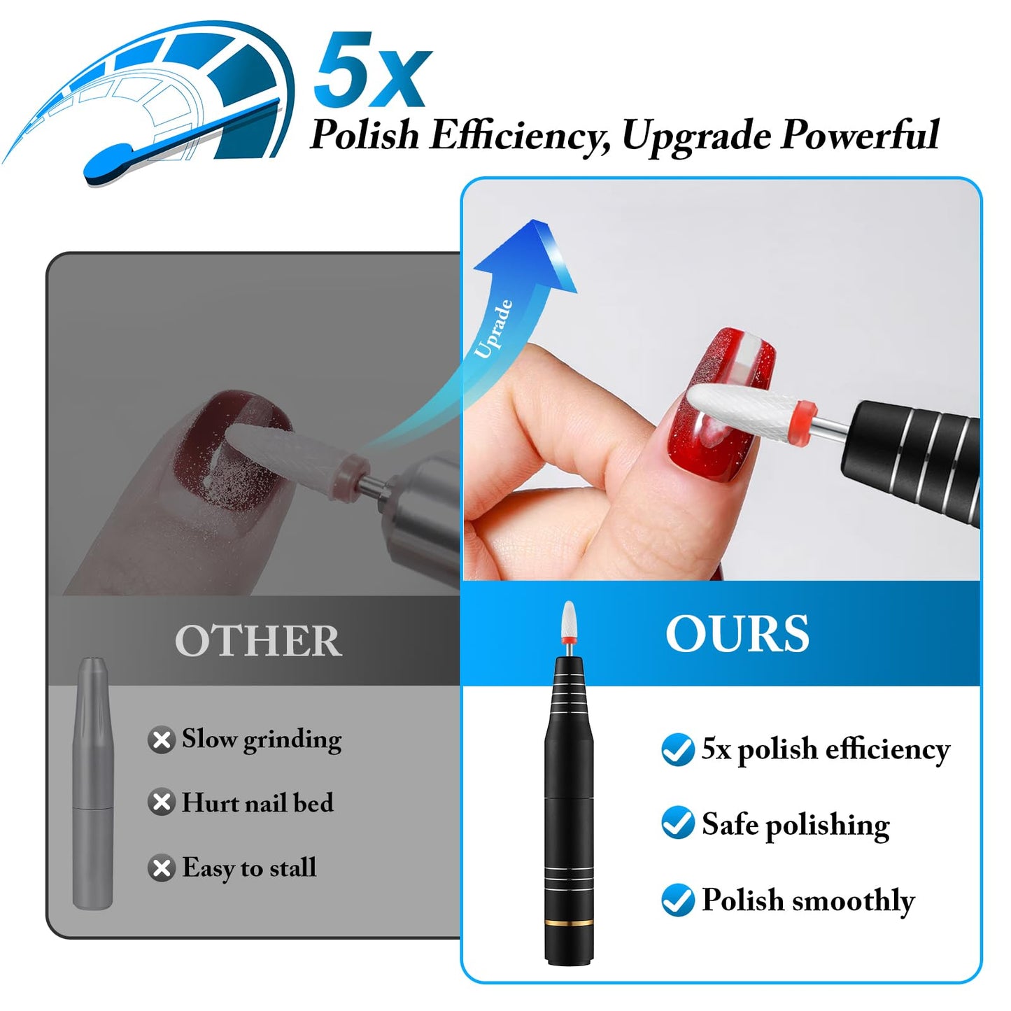 QPVZX Electric Nail Drill for Acrylic and Gel Nails, Low Vibration Ultra Quiet Portable E File Machine for Home Manicure and Pedicure, Nail Kit with Bits and Sanding Bands(Dark Black)