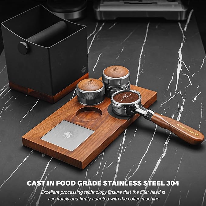 Espresso Portafilter | 58mm Bottomless Portafilter with 2 Ear and Walnut Handle | Fits 58mm La Marzocco Espresso Machine | with Removable Stainless Steel Basket | Espresso Accessories