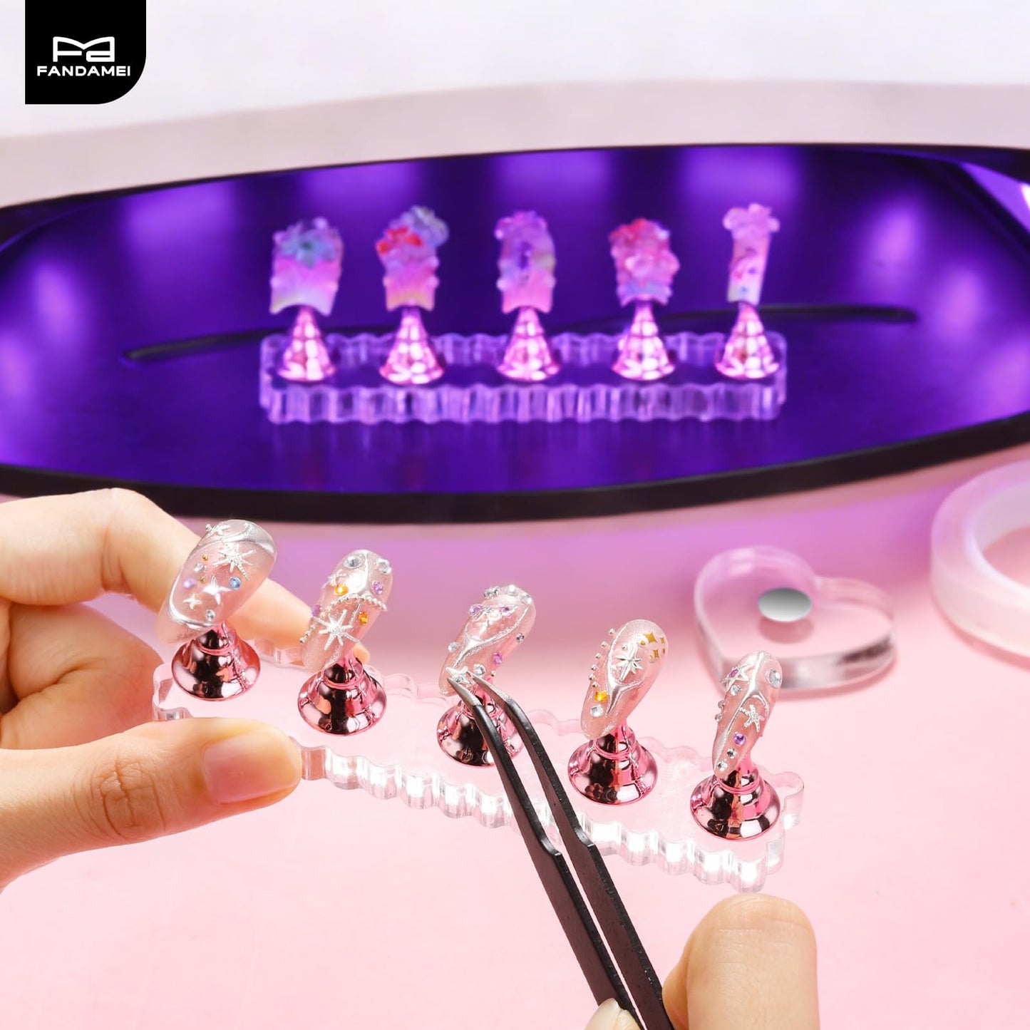 Fandamei Nail Stand, 2 Set Nail Holder for Painting Nails, Nail Stands for Press on, Press on Nail Stand for Practice, Magnetic Acrylic Nail Display Holders for Nail Art with Double-sided Tape
