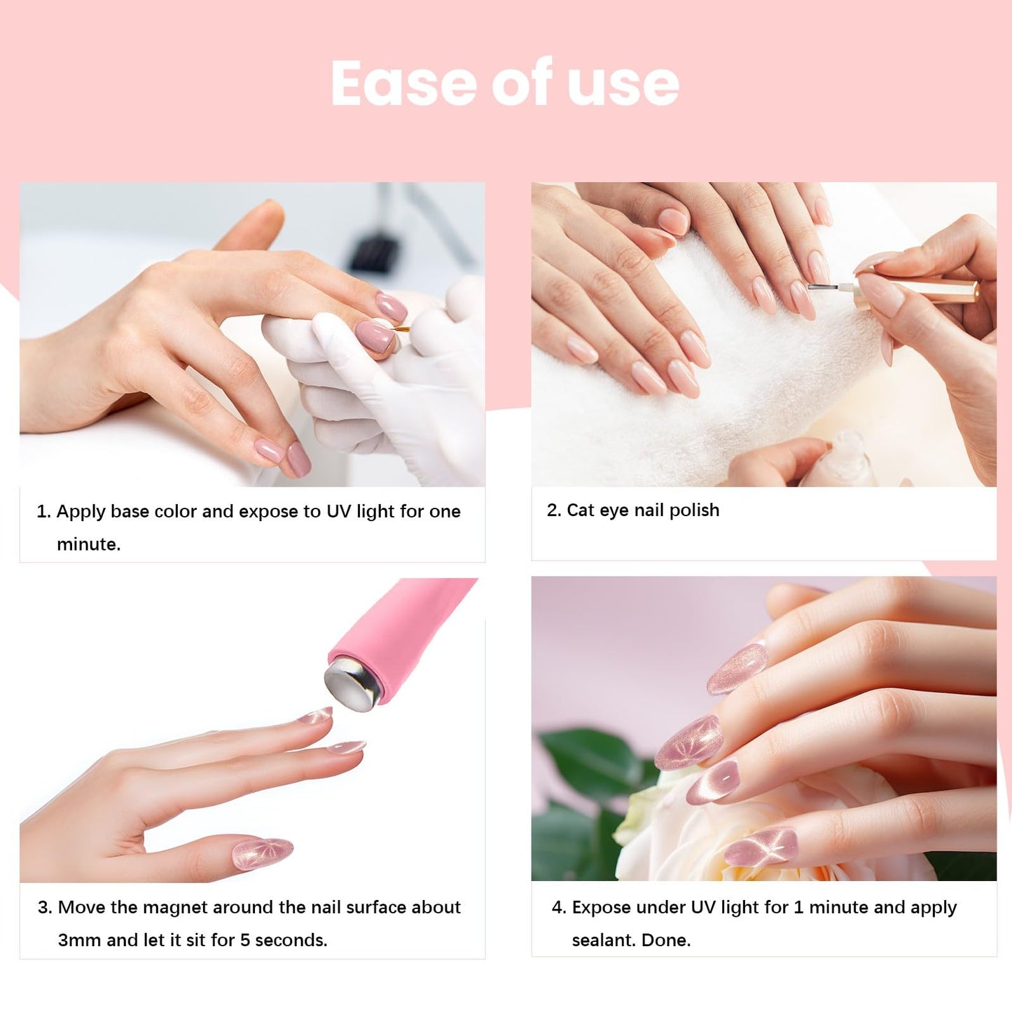 5 in 1 Nail Magnet Tool with 10Pcs Nail Art Stamp Pen, Nail Magnet for 3D Cat Eye Gel Nail Polish Magnet Tools, Nail Art Flower Stamp Pen DIY Nail Art Tools for Salon DIY Home Manicure