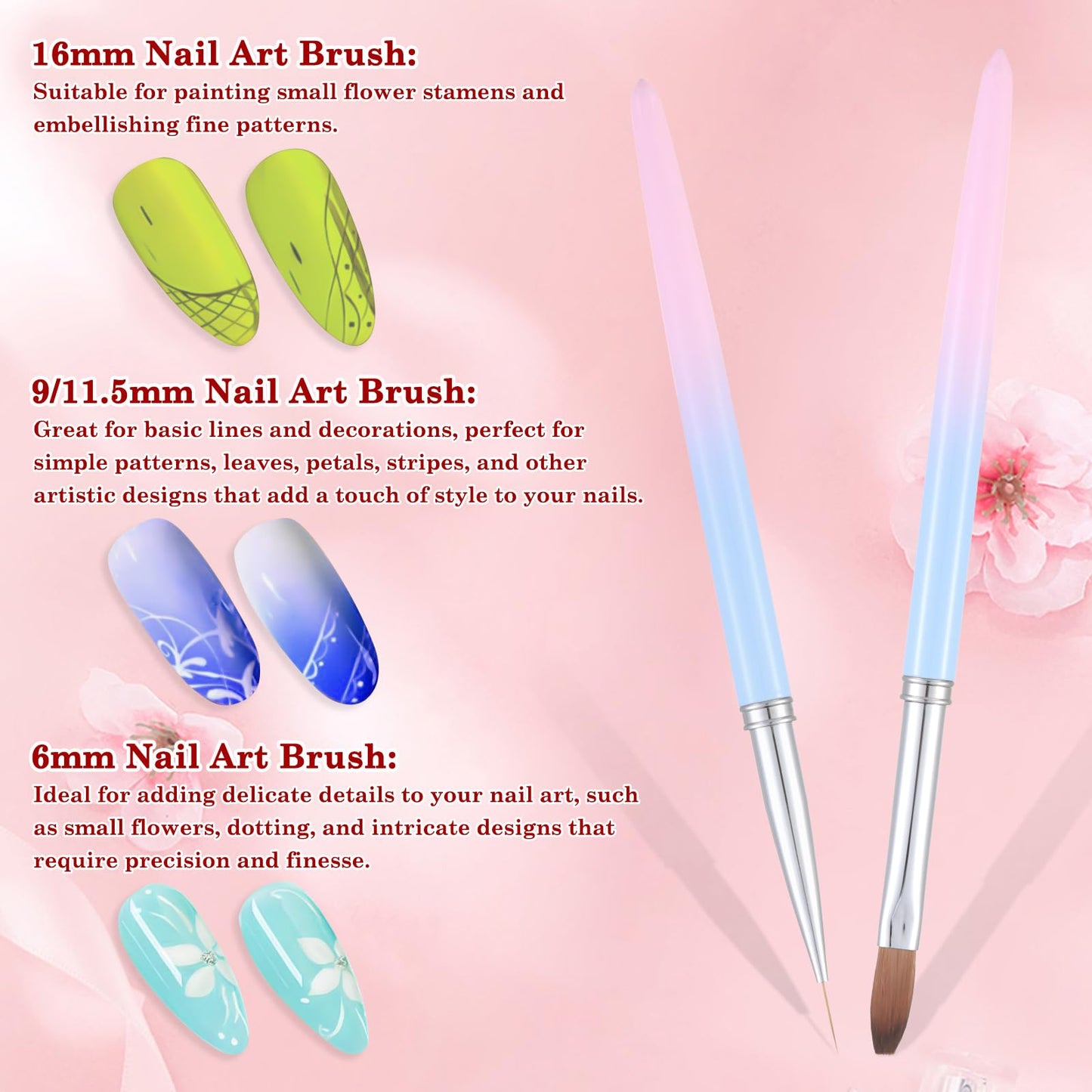 INENK 2PCS Round&Angled Nail Art Clean Up Brushes for OPI Nail Polish Remover Cleaning Polish Mistakes on the Cuticles + 4PCS Nail Liner Brushes for Nail Art and Designs
