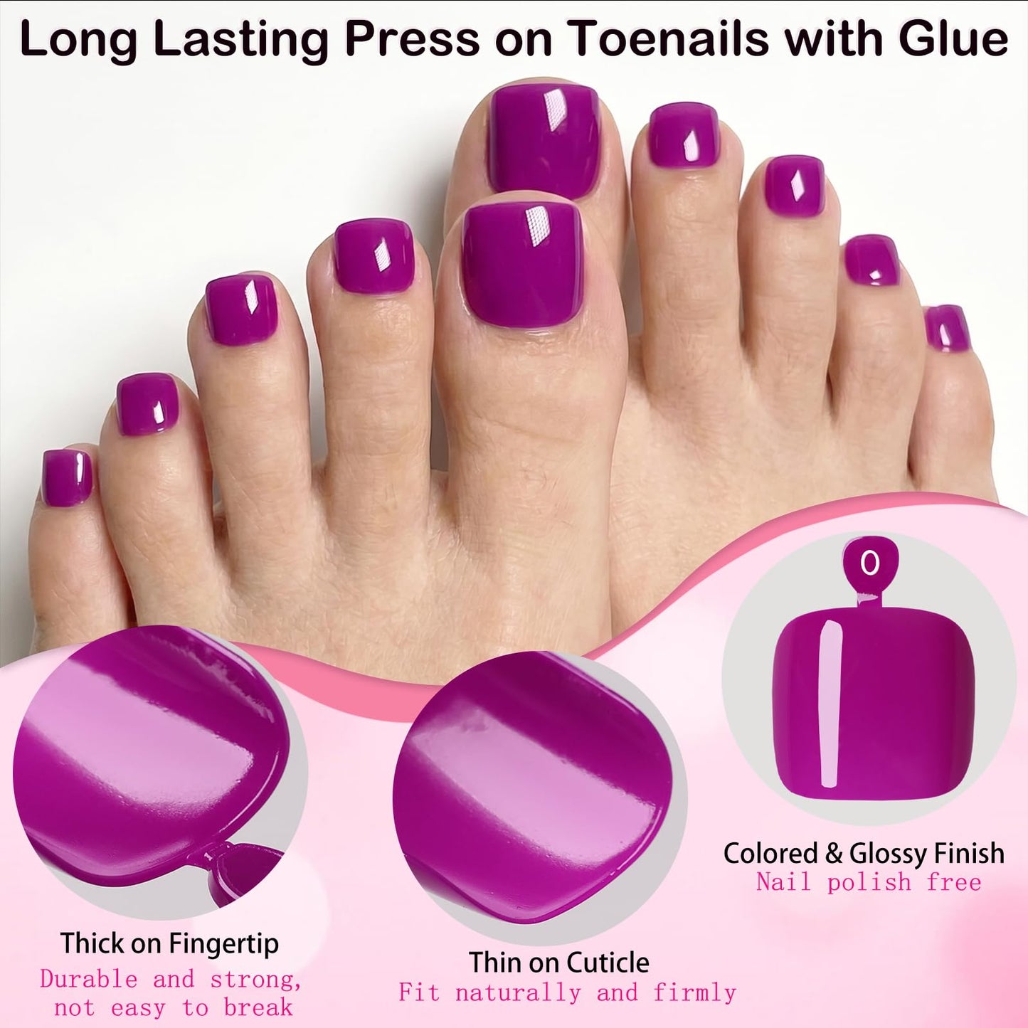 120pc Press on Toenails Women Fake Toe Nail Press ons,Purple Acrylic Toenail Press ons Toes Nails Fake Toenails Glue on Toe Nail Tips 12 Sizes Toe Press-on Pedicure Presson False Nails for Feet