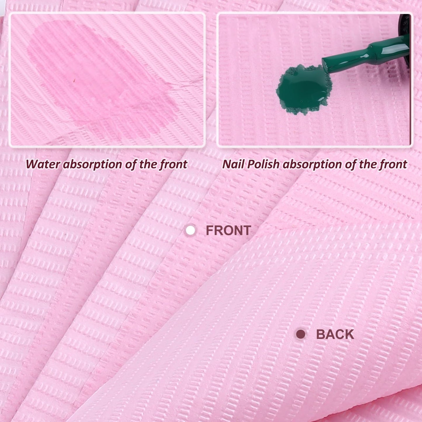 SUTOKAKA 125Pcs Pink Disposable Table Mats for Nail Art 3 Ply Foldable Waterproof Dental Bibs Tattoo Sheets Nail Practice Table Cover for Medical Supplies Manicure Salon Pads