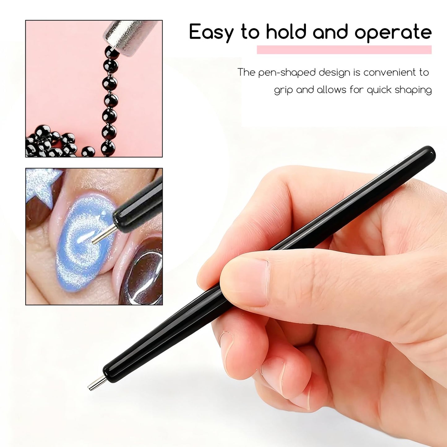 DANNEASY 12PCS Cat Eye Nail Magnet Set, Cat Eye Gel Nail Polsih Magnet Tool with Magnet Beads and Nail Magnets Guides,Flower Design Nail Magnetic Pen, Heart Cat Eye Magnet for Nail Art DIY (Pink)