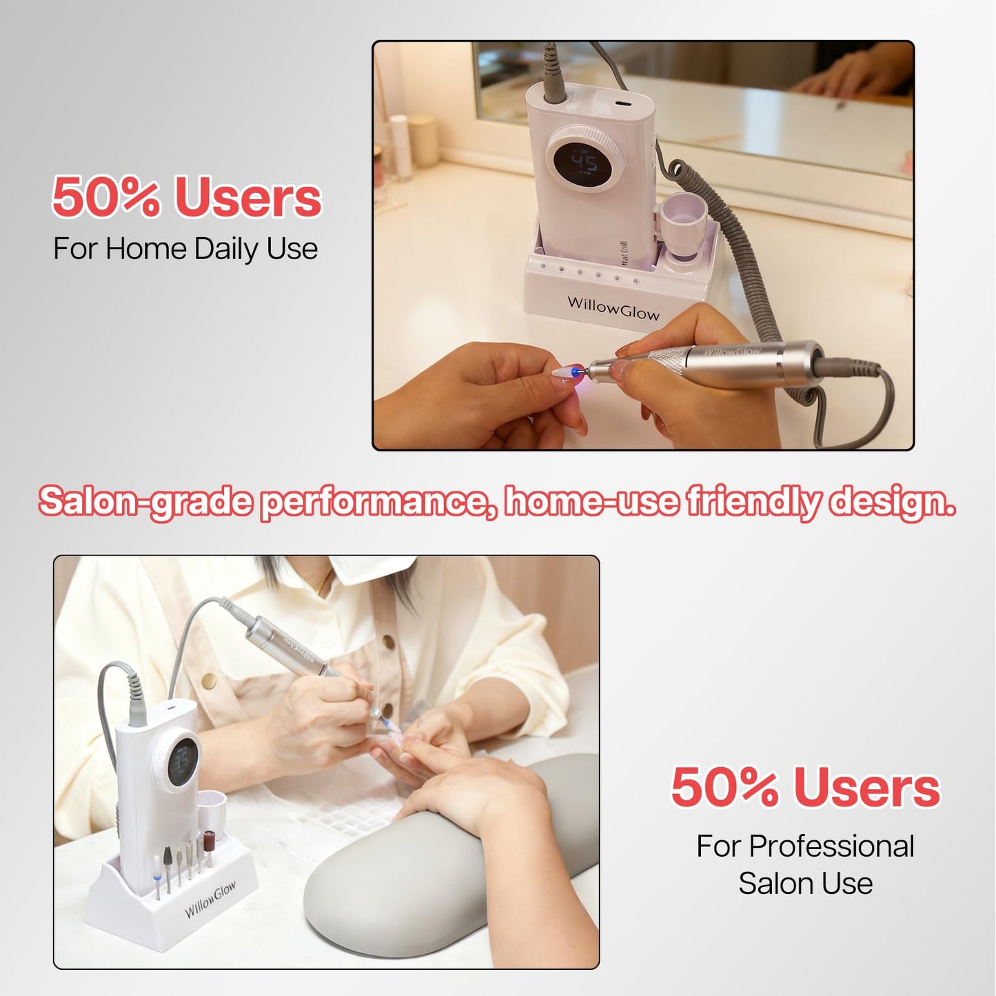 Nail Drill 45000 RPM with Charging Dock, Professional Efile Kit for Acrylic Gel Removal, Electric Nail File Machine with Ceramic & Tungsten Bits, for Home Salon Use