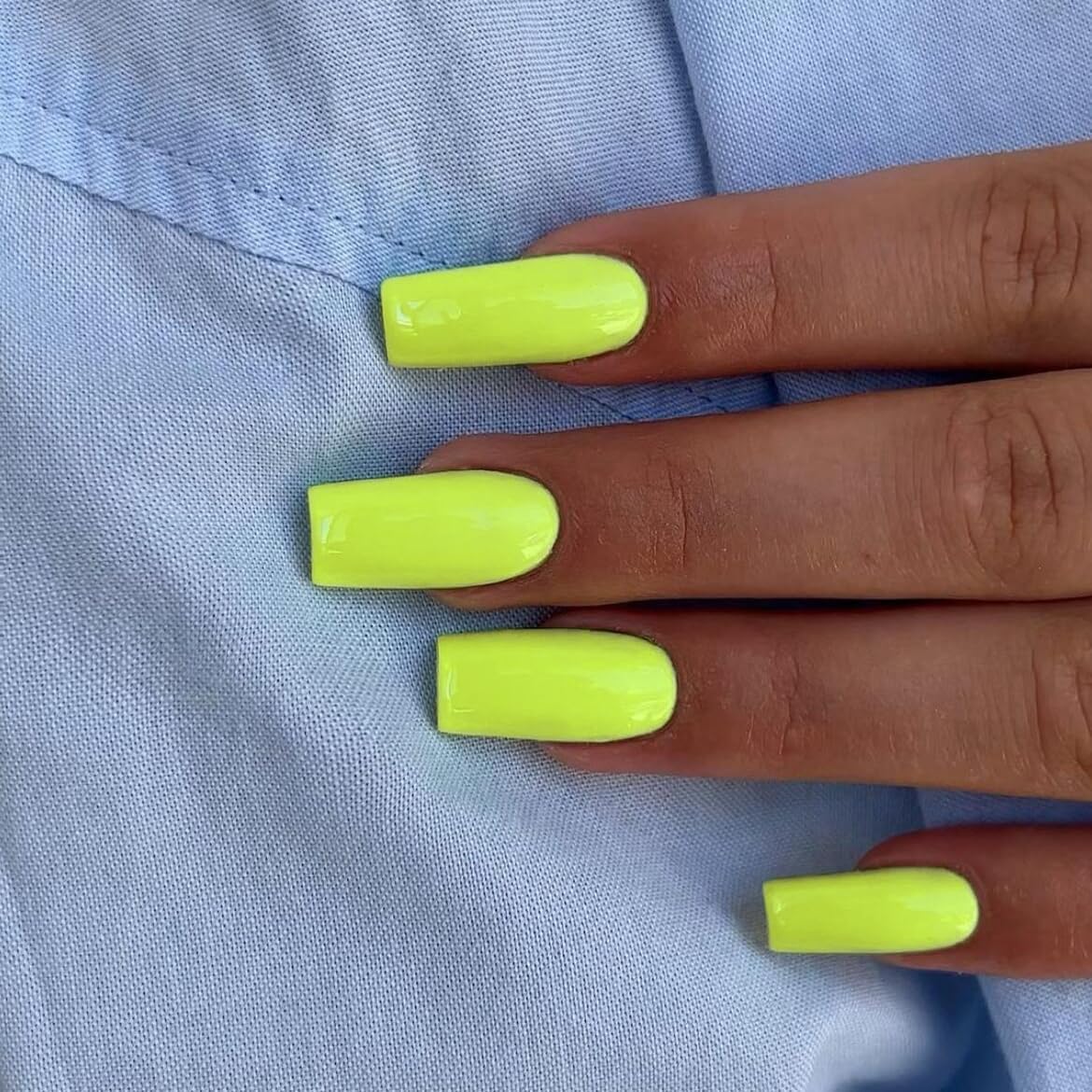 KQueenest Neon Green Press on Nails Long Medium Square, Lime Green Fake Nails Medium Coffin, Glossy Sheer Color Acrylic Nails Press ons, Reusable Soft Gel Glue on Nails for Women Summer