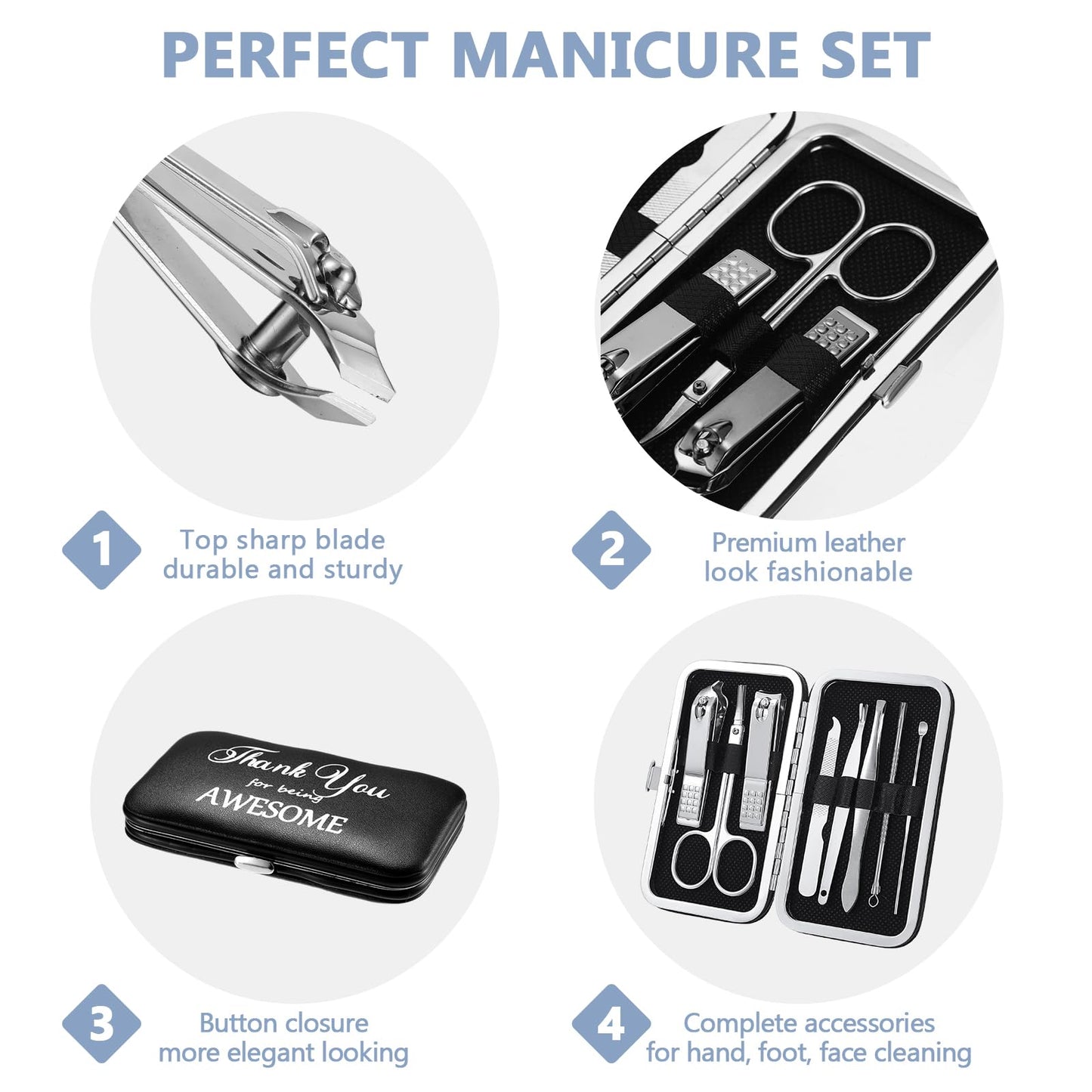 Therwen 24 Sets Mother's Day Gift Manicure Set Stainless Steel Nail Clippers 8 in 1 Grooming Nail Kit Employee Appreciation Gift Professional Pedicure Tool for Women Coworker Personal Care(Black)