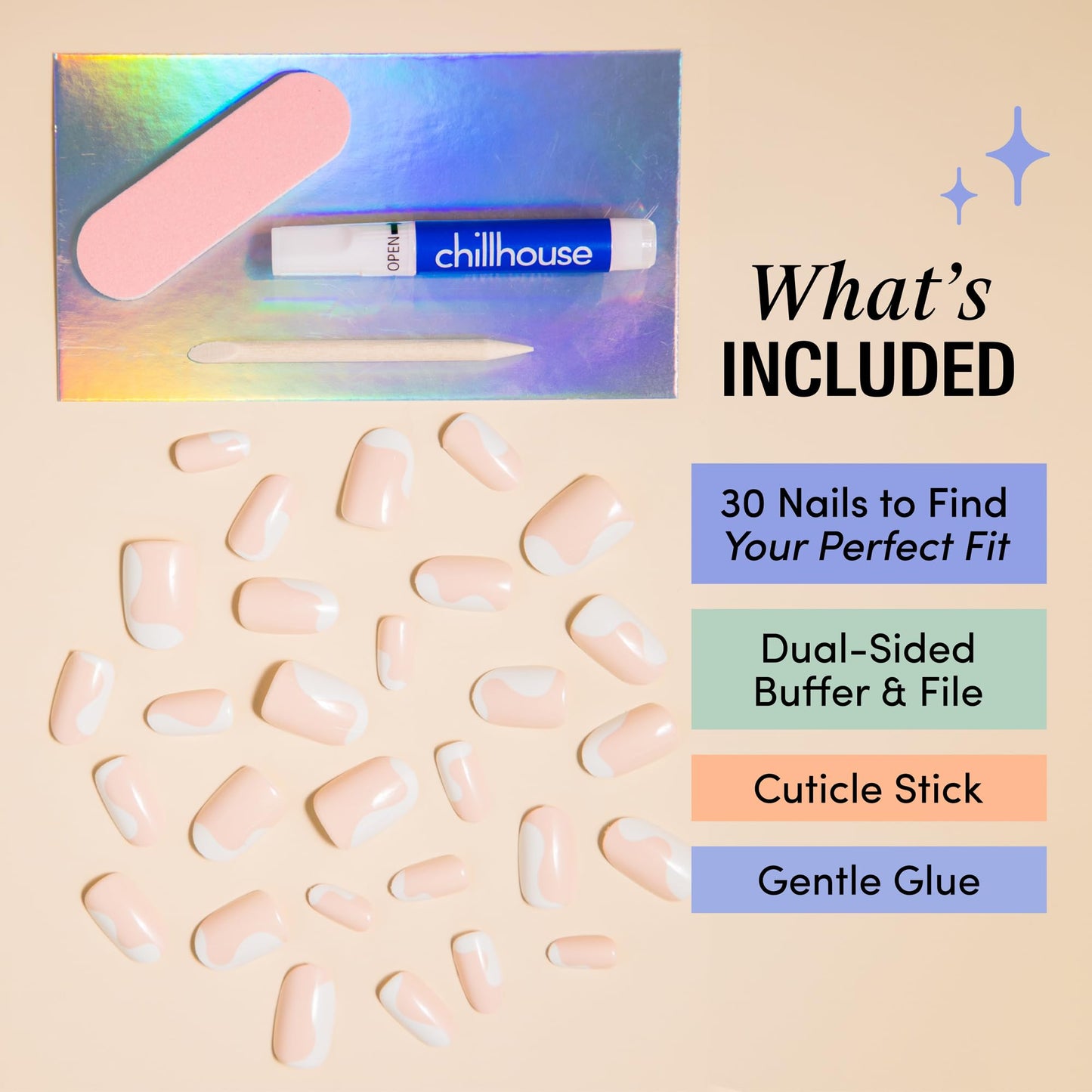 Chillhouse - Chill Tips, Press on Nails Kit - Editor in Chill (Oval) - 30 Nail Shapes & Sizes - Up to 2 Weeks of Wear - Customizable Fit - Reusable - Latina Founded & Women Owned - Beauty & Self Care