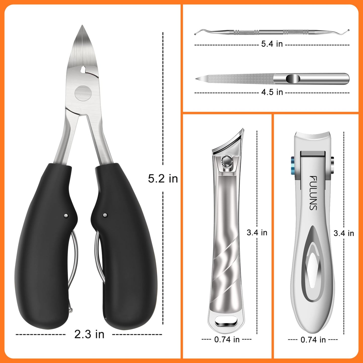Toenail Clippers for Seniors Thick Toenails, Ingrown Toe Nail Clippers for Men Thick Nails with Wide Opening, Heavy Duty Large Sharp Nail Clippers Set with Long Handle Gifts for Men Women, Silver