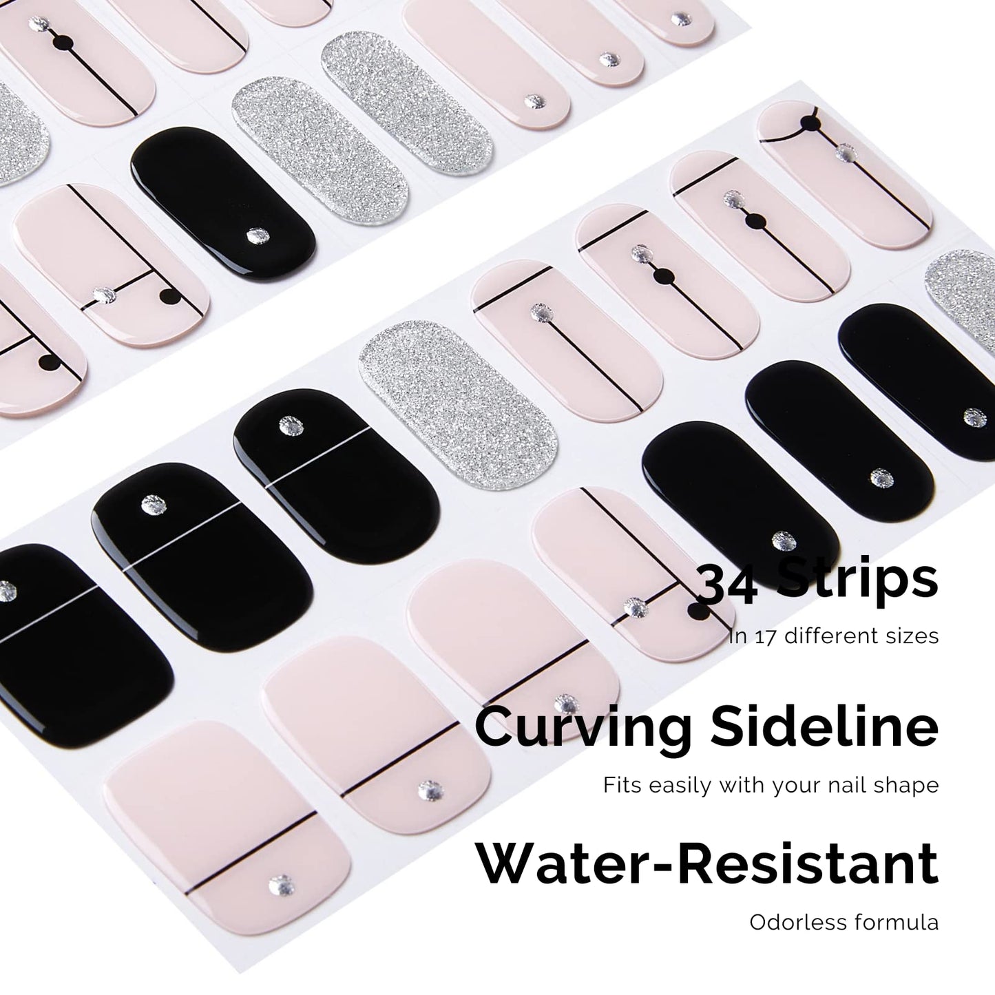 NAILOG Semi Cured Gel Nail Strips 34 pcs, Buy 2 Get 1 UV Lamp, Salon-Quality French Nail Strips with Soft Gel Finish| Timeless Strings