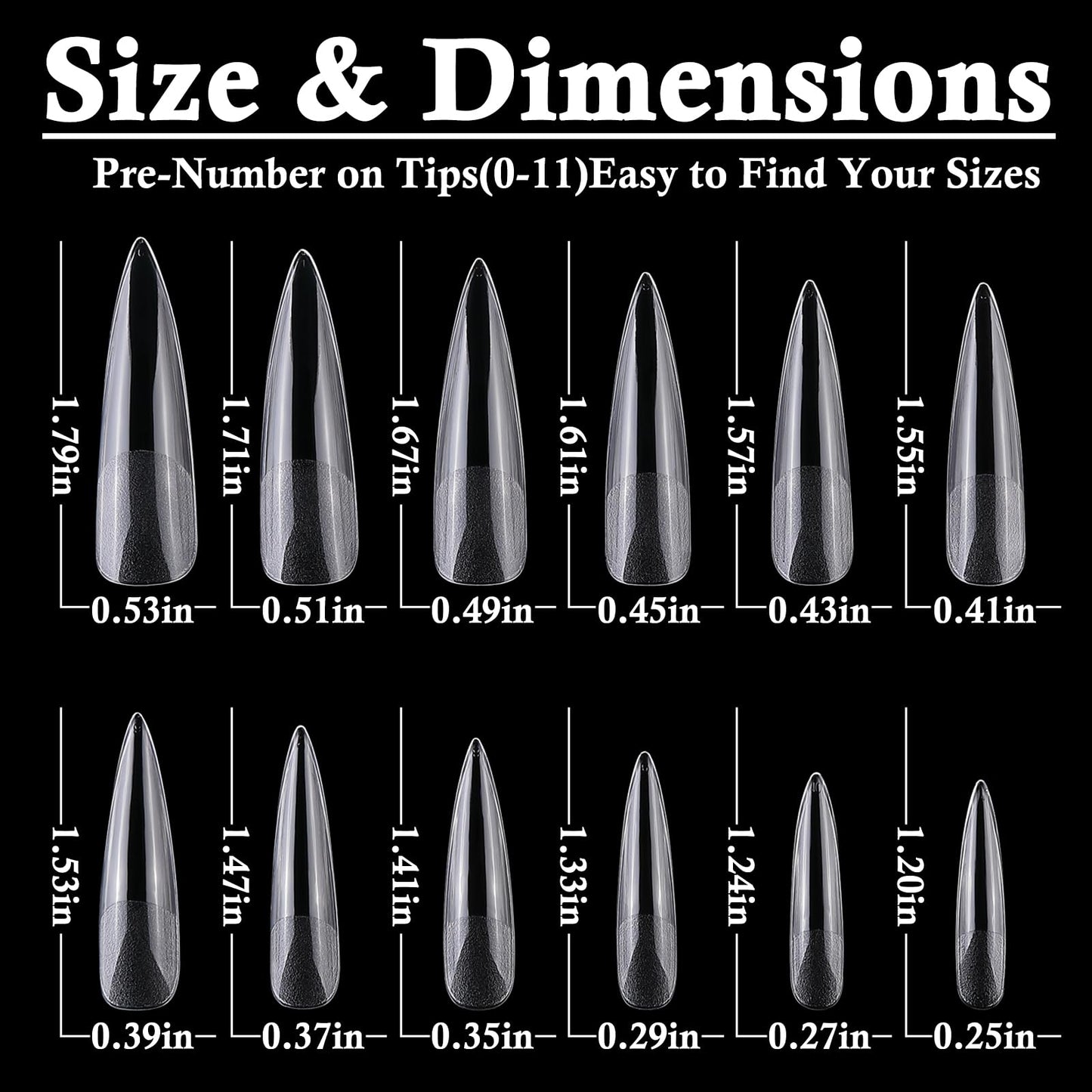 LoveOurHome 240pc XXL Stiletto Nail Tips Long Fake Nails Clear Press ons Nail Stiletto Soft Gel Nail Tip Extra Long Full Cover Pointy Artificial False Nails 12 Sizes for Gel Acrylic Nail Extension