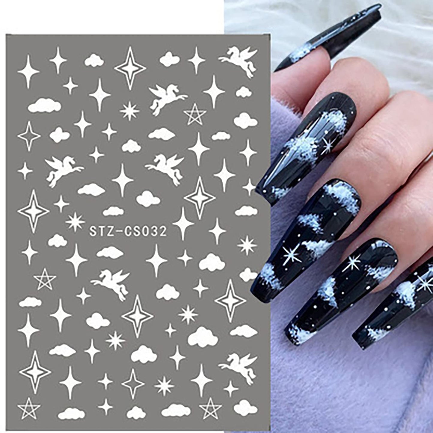 Pendant Flowers Nail Art Adhesive Sticker 3D Self-Adhesive Nail Decals Art Design Holographic Stars Heart Moon Nail Art Sticker Decoration for Women Manicure Tips Acrylic Nails DIY Nails Art Supplies