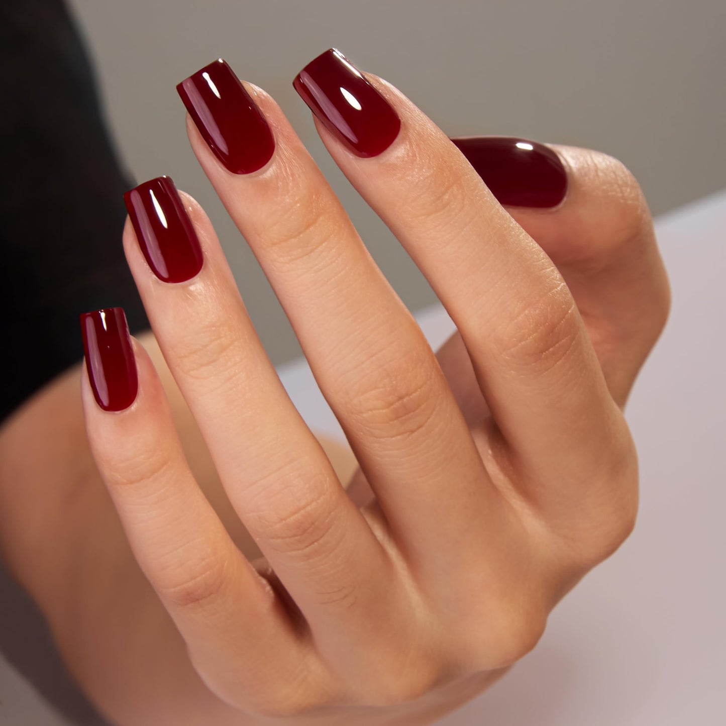 CurvLife Soft Gel Square Press On Nails, Medium Deep Red Christmas Design Acrylic Stick On Nails Tips Glue On False Nails Kit For Women