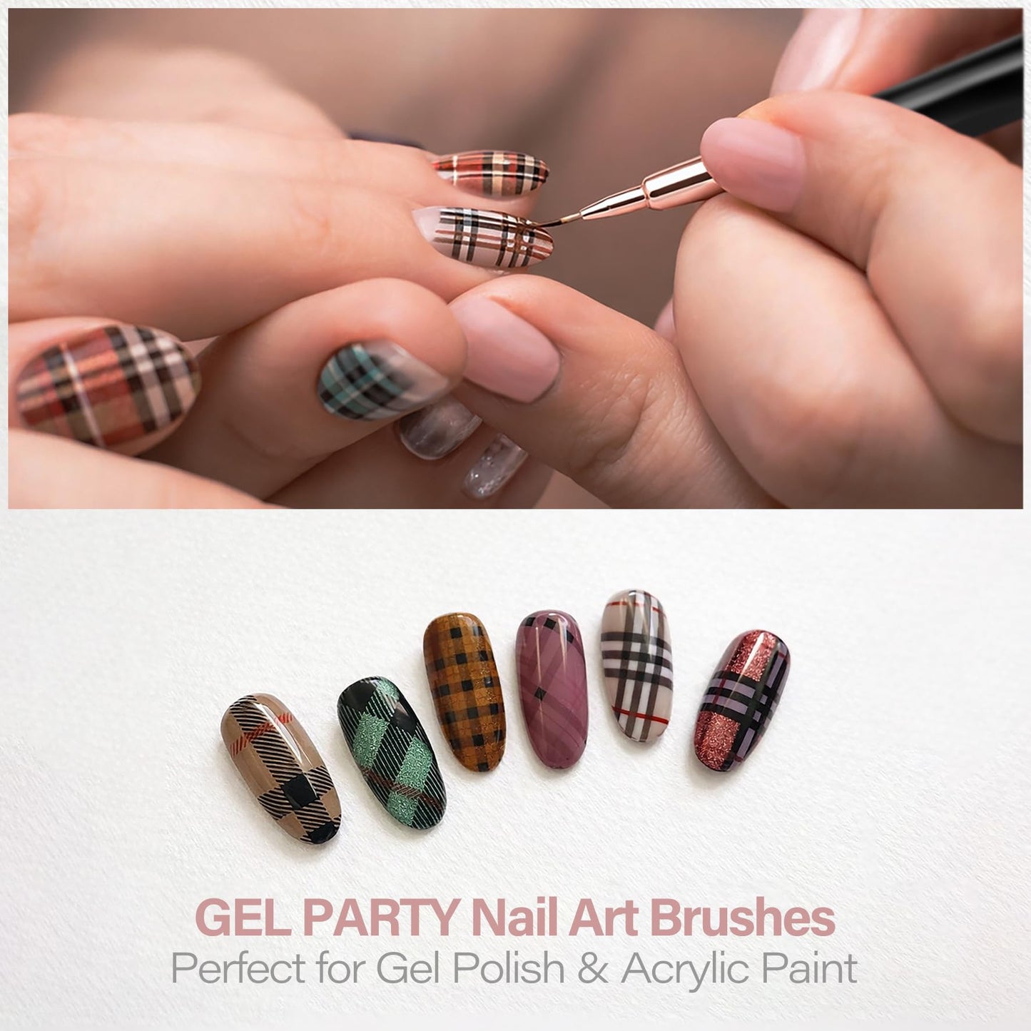 GELPARTY 7Pcs Black Nail Art Brush Set - Professional Ultra-Fine Liner & Detail Brushes for Gel Polish & Acrylic Nails - Includes Purple Agate Palette & Holder - Manicure Design Tool Kit