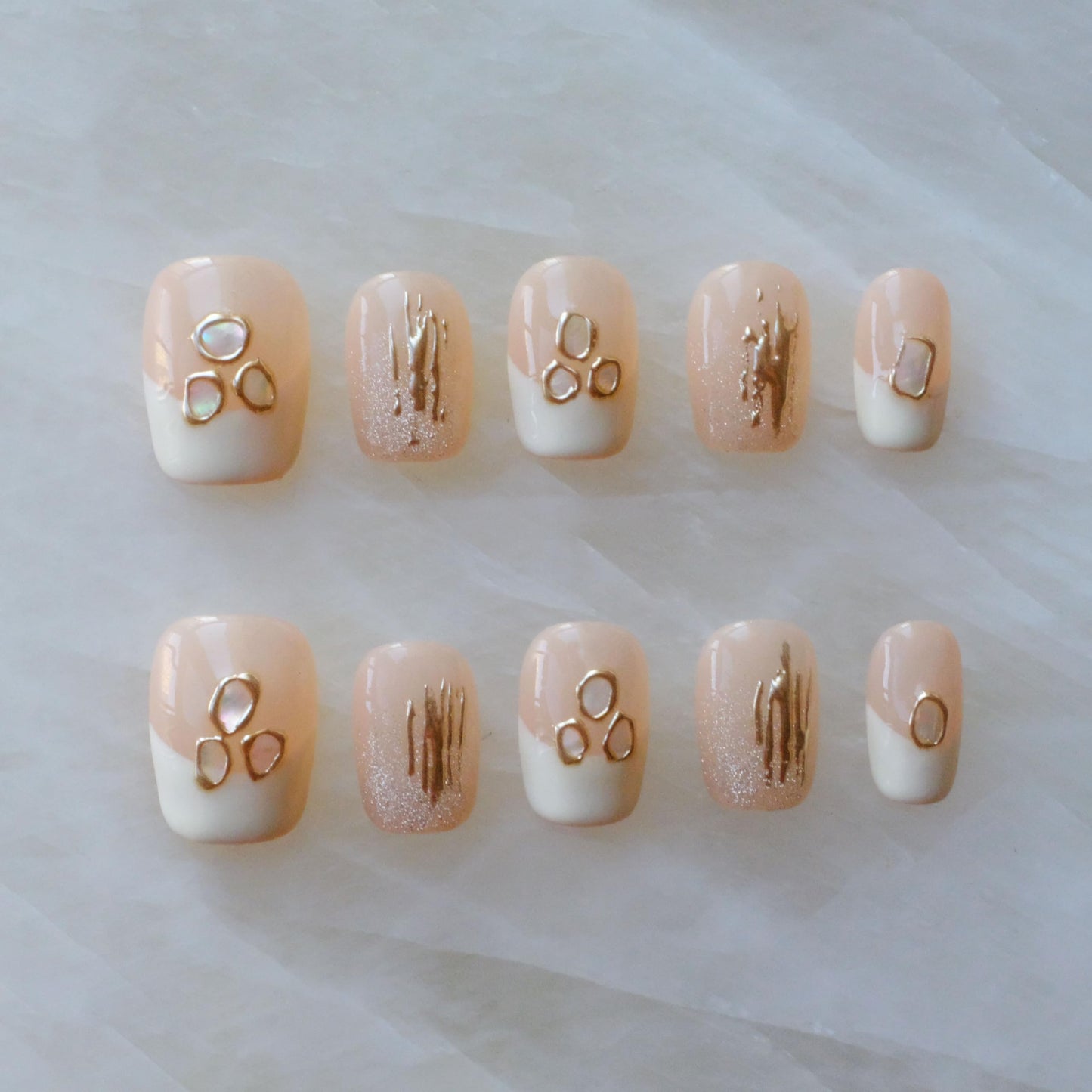[GLORS] Purely Handmade Press On Nails | Mica Love - Shell Piece Pure and Seductive Nail Art | Salon Quality Fake False Nails in Short Square 10 pieces (XS, SS)