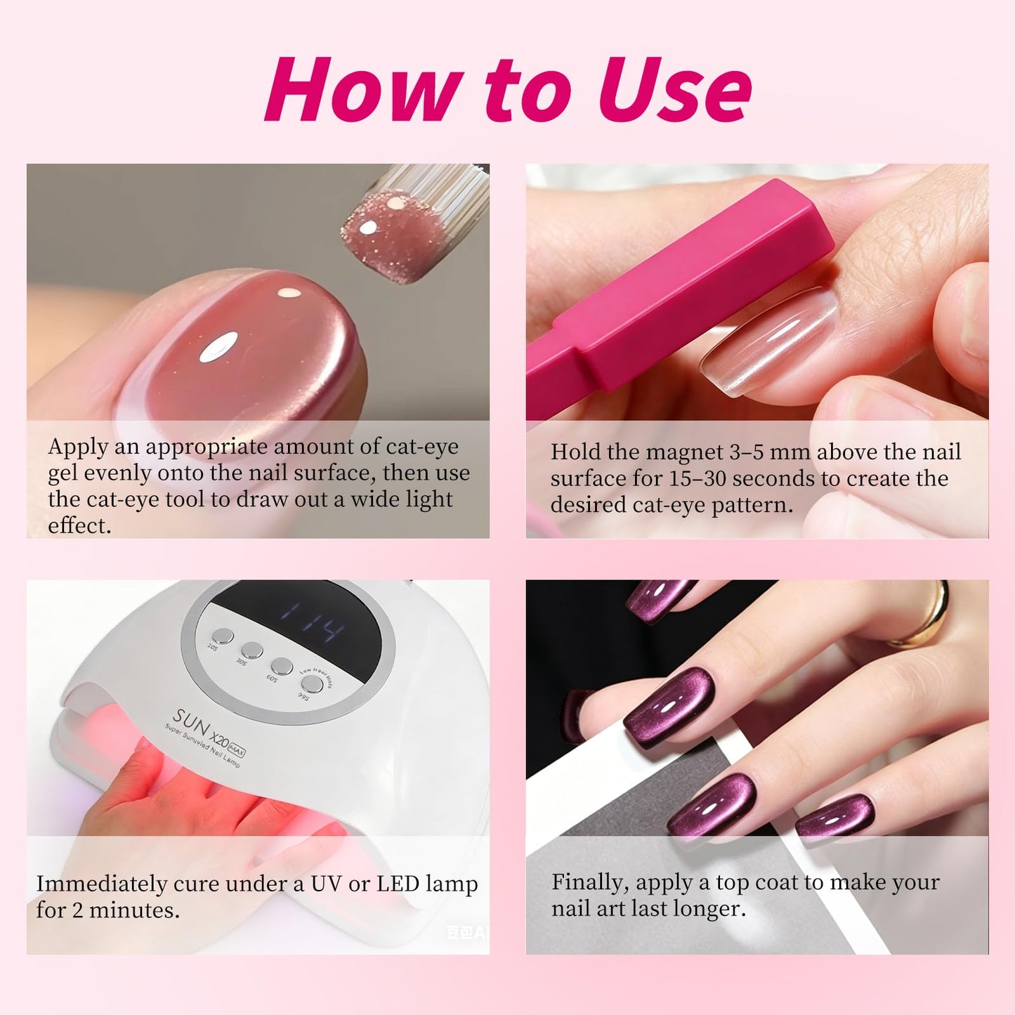 ESUOHYM Cat Eye Magnet Set 9 In 1 Nail Magnets with Magnetic Ball for Cateye Gel Nail Polish, Heart Flower French Four Leaf Clover Multifunction Cat Eye Nail Effects Tools for Beginners DIY Salon
