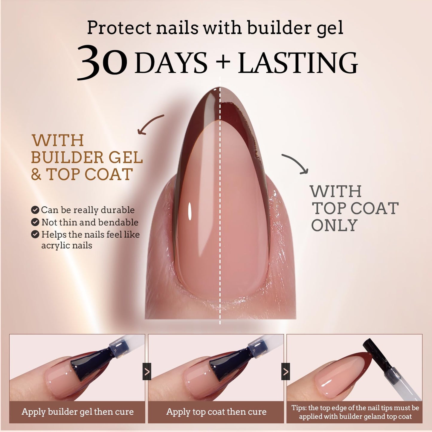 BTArtboxnails XCOATTIPS Press on Nails - French Tip Press on Nails Short Square, Skin Tones Soft Gel Nails False Nail Tips, Soak Off Acrylic Nails Extensions