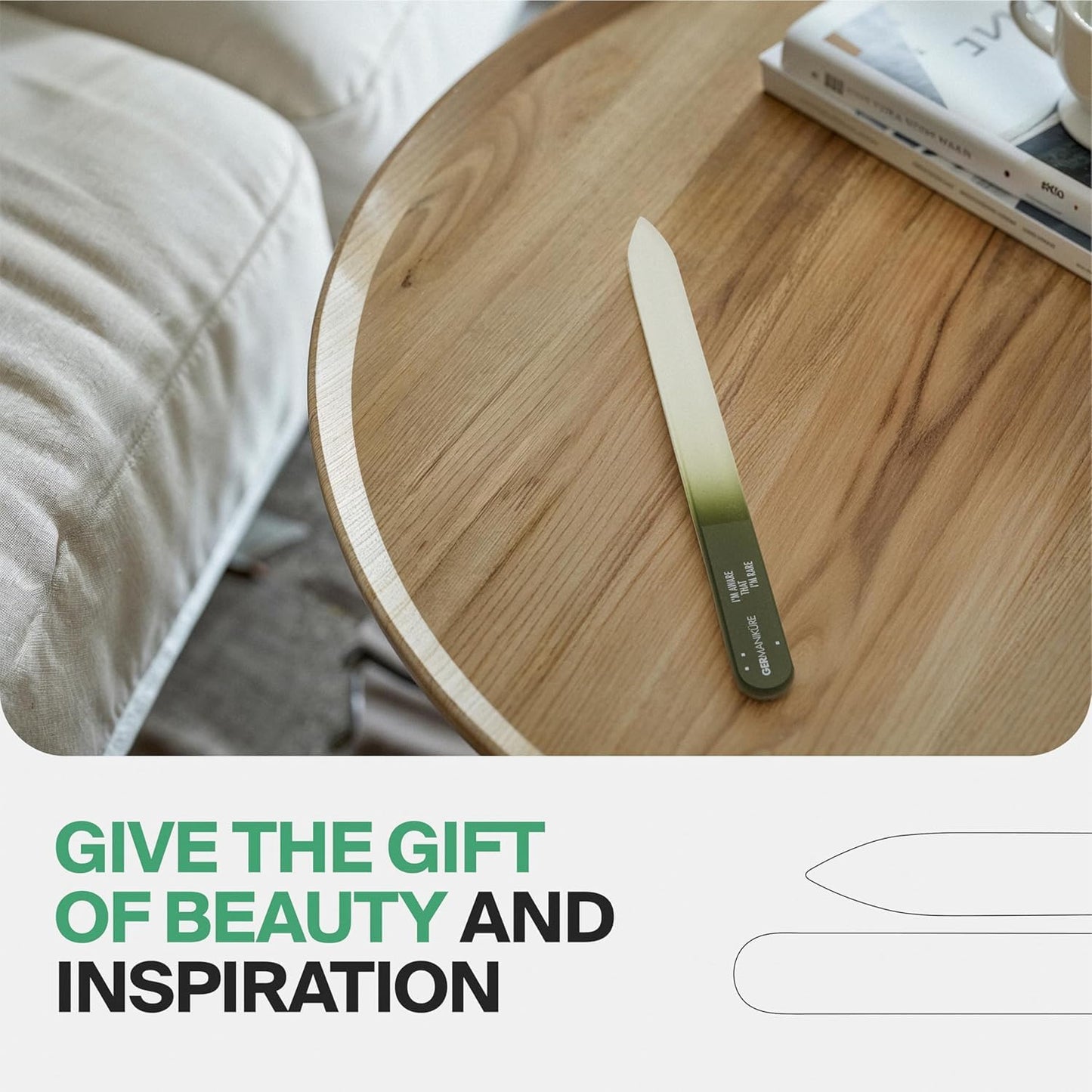 GERMANIKURE Glass Nail File in Cork Sleeve - I'm Too Pretty to Work - Professional Crystal Nail File for Natural Nails - Ideal Manicure & Pedicure Tool for Smooth, Easy Shaping - Nail Care Gift