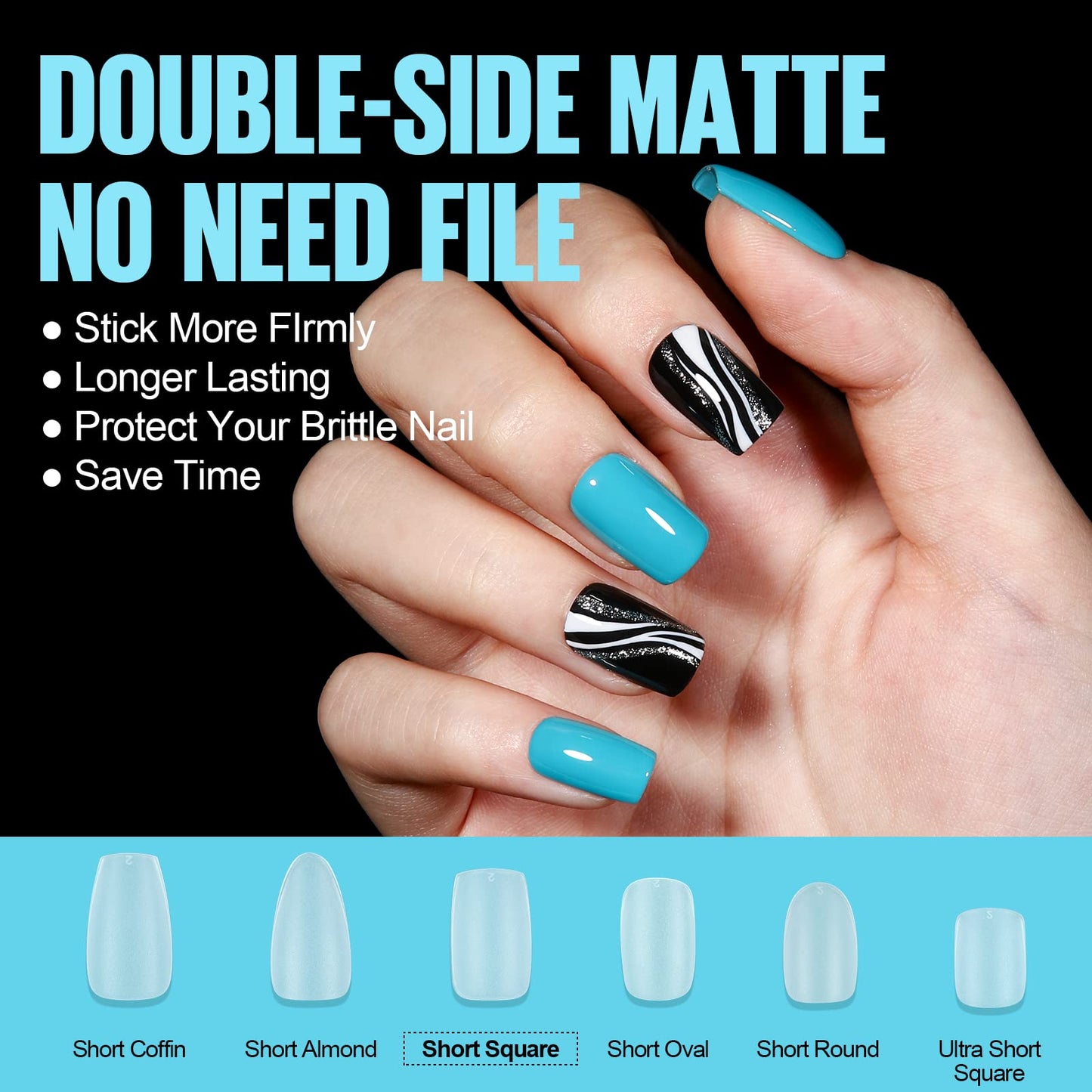 TOMICCA Short Coffin Nail Tips, 450Pcs Soft Pre Shaped Gel Fake Nails, 15 Sizes Full Cover Double-sided Matte Press on Flase Nail Tips for Home DIY Nail Art Women Girls