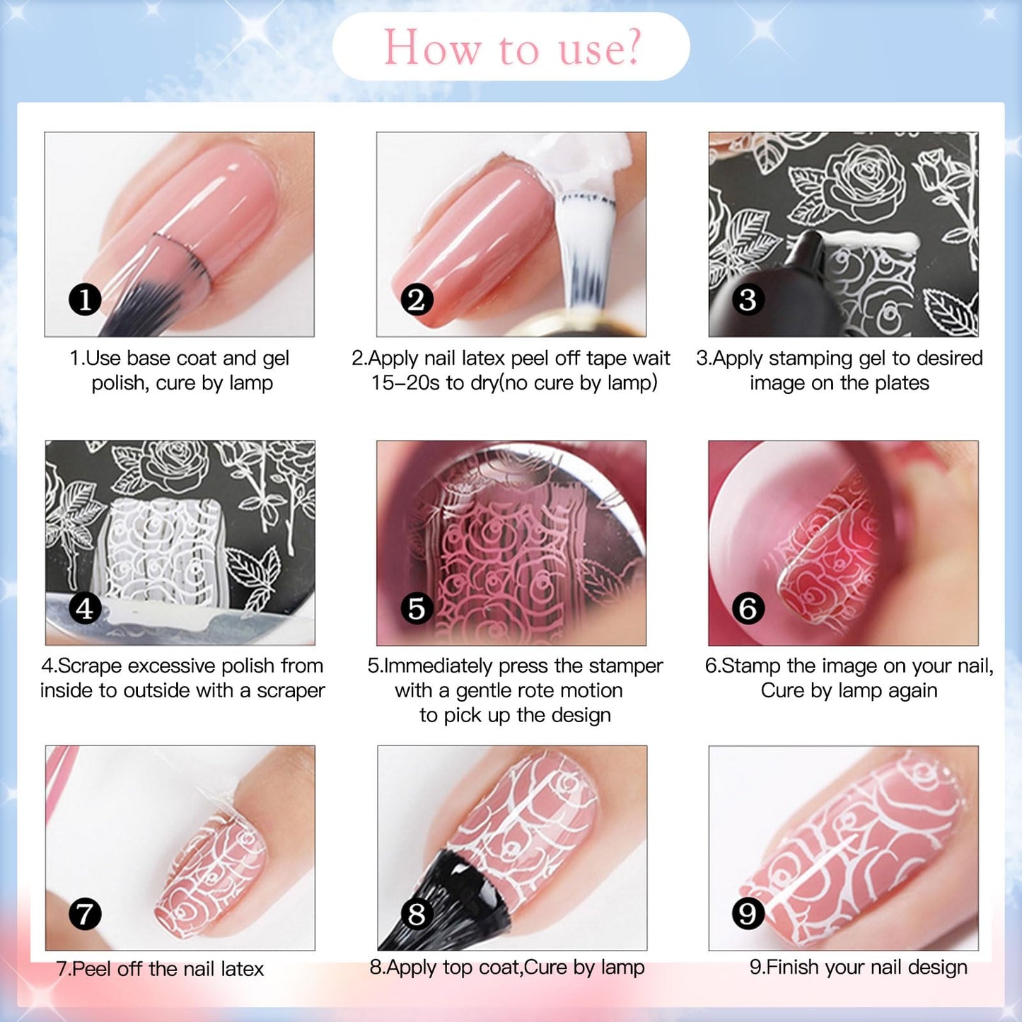 Biutee Nail Stamping Kit, 15 Nail Stamping Plates with Clear Stamper, 2 Scrapers, Storage Bag, Floral Butterfly Leaves Animal Summer DIY Nail Art Kit for Women Beginners