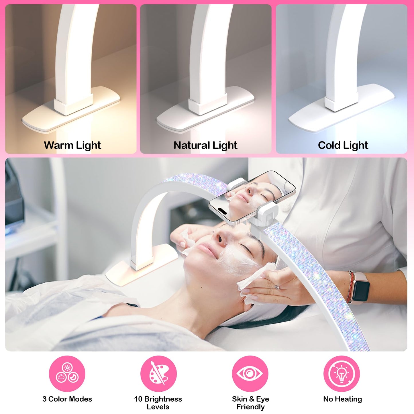 SLYFTE Professional Large Half Moon Light for Nail Desk with Phone Holder, Arch Light for Nail Techs for Manicure Table (Black, Large)