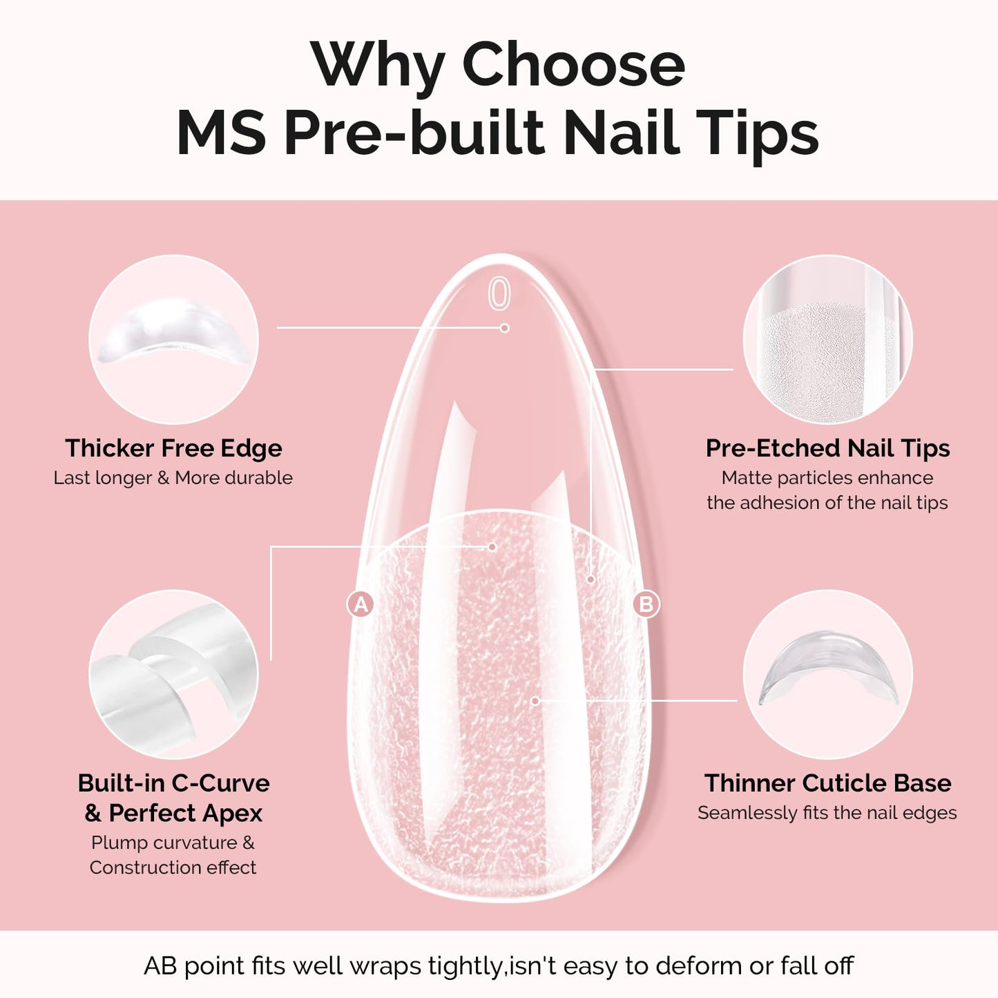 MelodySusie Medium Almond Gel Nail Tips Kit-300Pcs 15Sizes Pre-Building Apex Fake Nail Tips 20gSolid Nail Glue Gel,Half Matte Full Cover Clear Acrylic Nail,Thick Strong Long Lasting for Home DIY&Salon