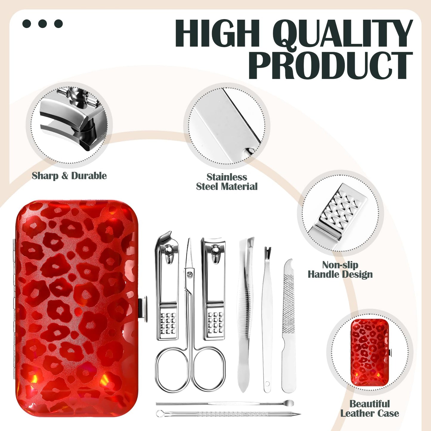 Leriton 30 Sets Bulk Gifts for Women Manicure Set Bulk Professional Nail Care Kit Nail Clippers Kit 8 in 1 Stainless Steel Pedicure Set with Travel Case for Women Men(Laser Leopard Print)
