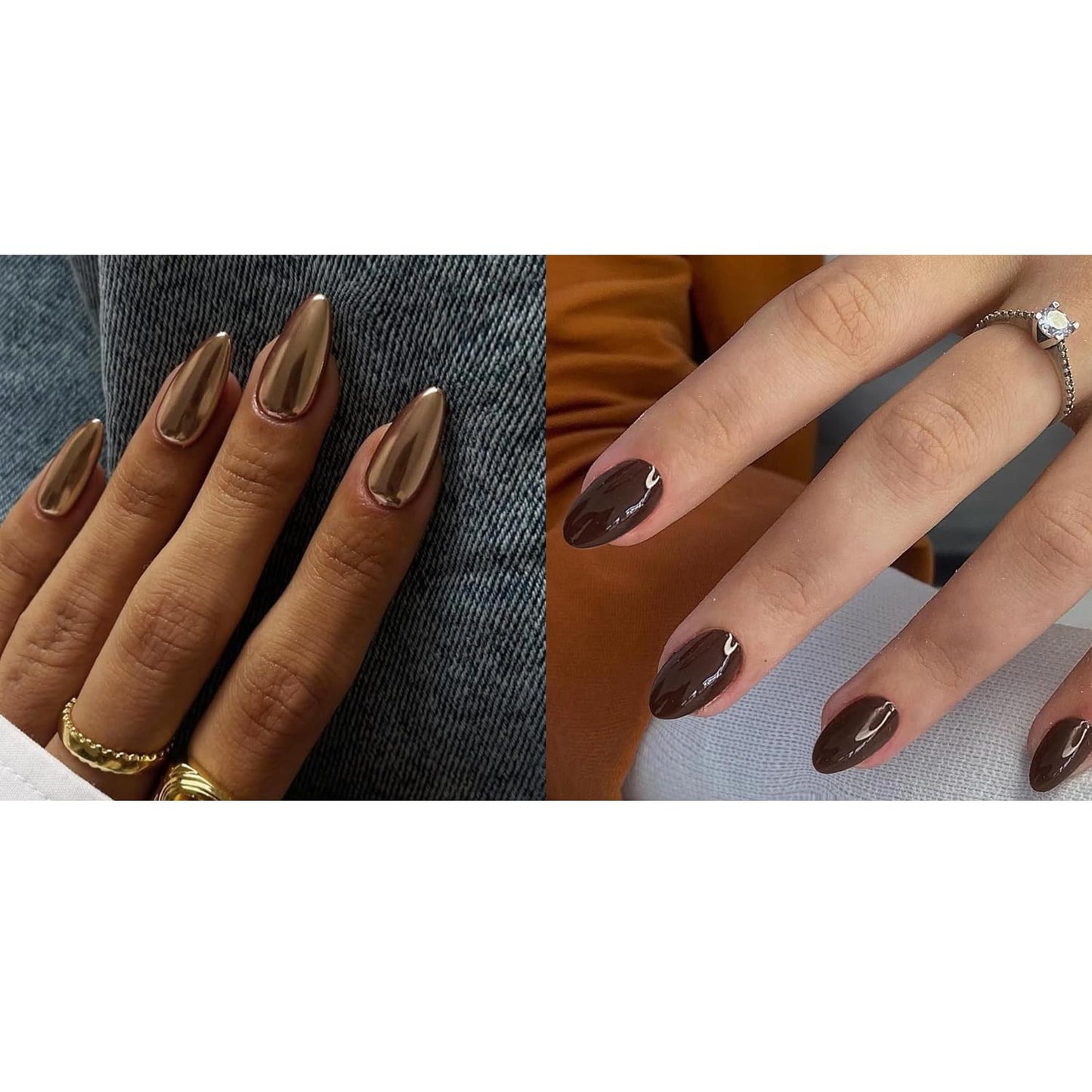 KQueenest Brown Press on Nails Medium Almond Press on Nails Short Oval For Women Girls Daily Party Finger Decoration in 48 PCS