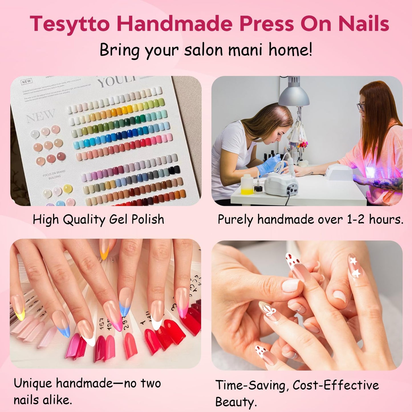 Tesytto Handmade Short Square Press On Nails, Purple Cat Eye Glitter False Nails with 3D Star Rhinestone, Reusable Fake Nails for Women, 10Pcs (Gemstone Starry Night, M)