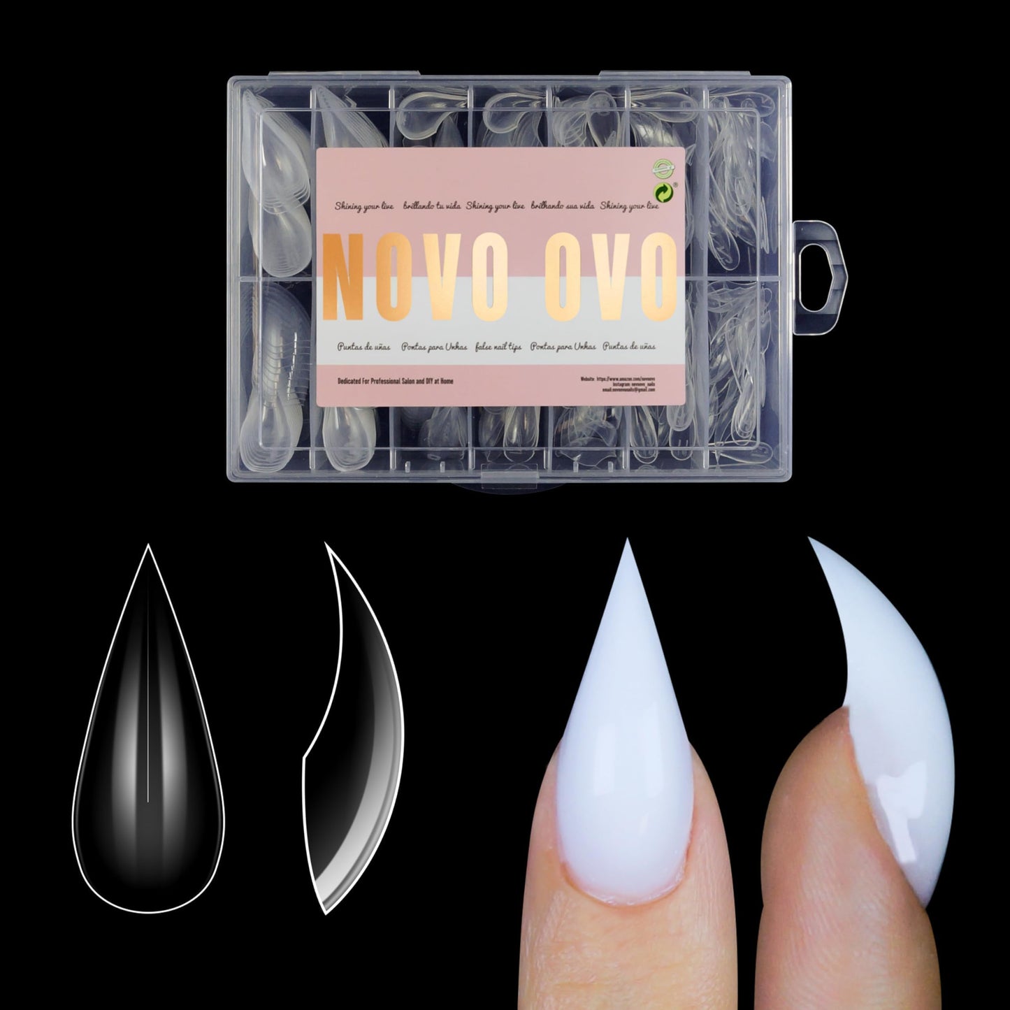 NOVO OVO Halloween Cat Claw Short Curved Stiletto Nail Dual Forms for Poly Gel Extension of 3D Eagle Hawk Curve Sculptural Acrylic Nails, Reusable Full Cover Molds Nail Art Design 280 Pcs 14 sizes