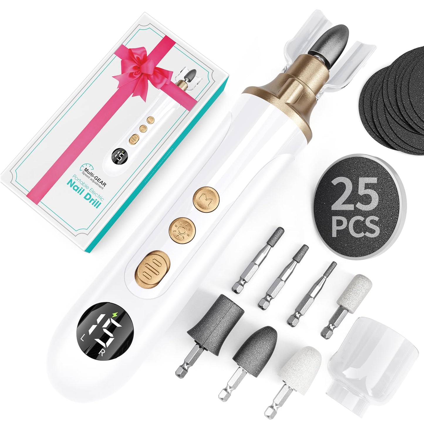 Professional Manicure Pedicure Kit, Electric Nail File Set,15 Speeds Hand Foot Care Tool for Nail Grind Trim Polish, Wider Grinder for Thick Nails, for Men Women Seniors